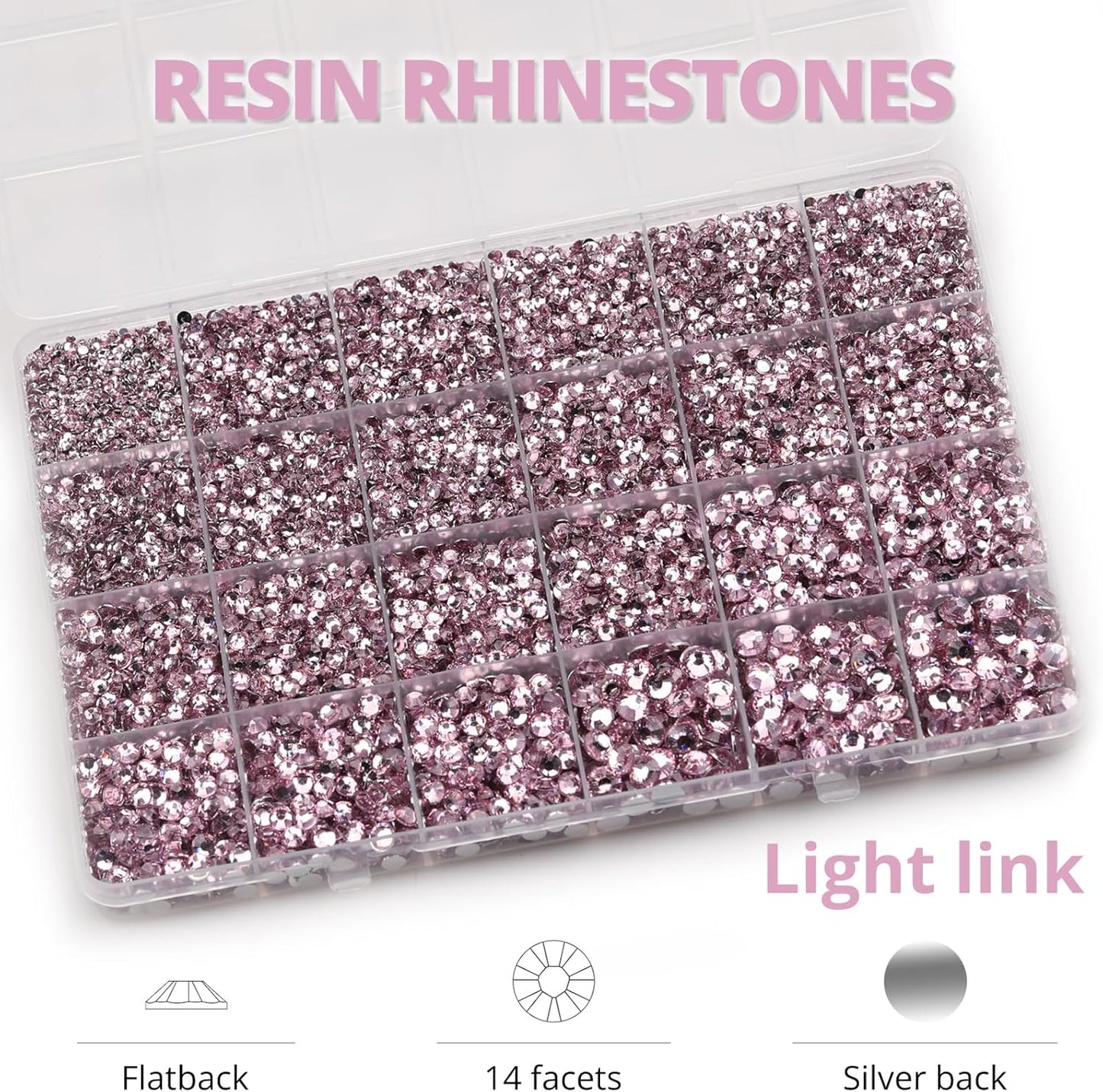30000Pcs Resin Rhinestones Set for Crafting Bedazzling, Light Pink Flatback Gems Jewels for Crafts Clothes Shoes Fabric Outfit Nails Makeup, Flat Back Crystal 2-6mm with b 7000 Glue