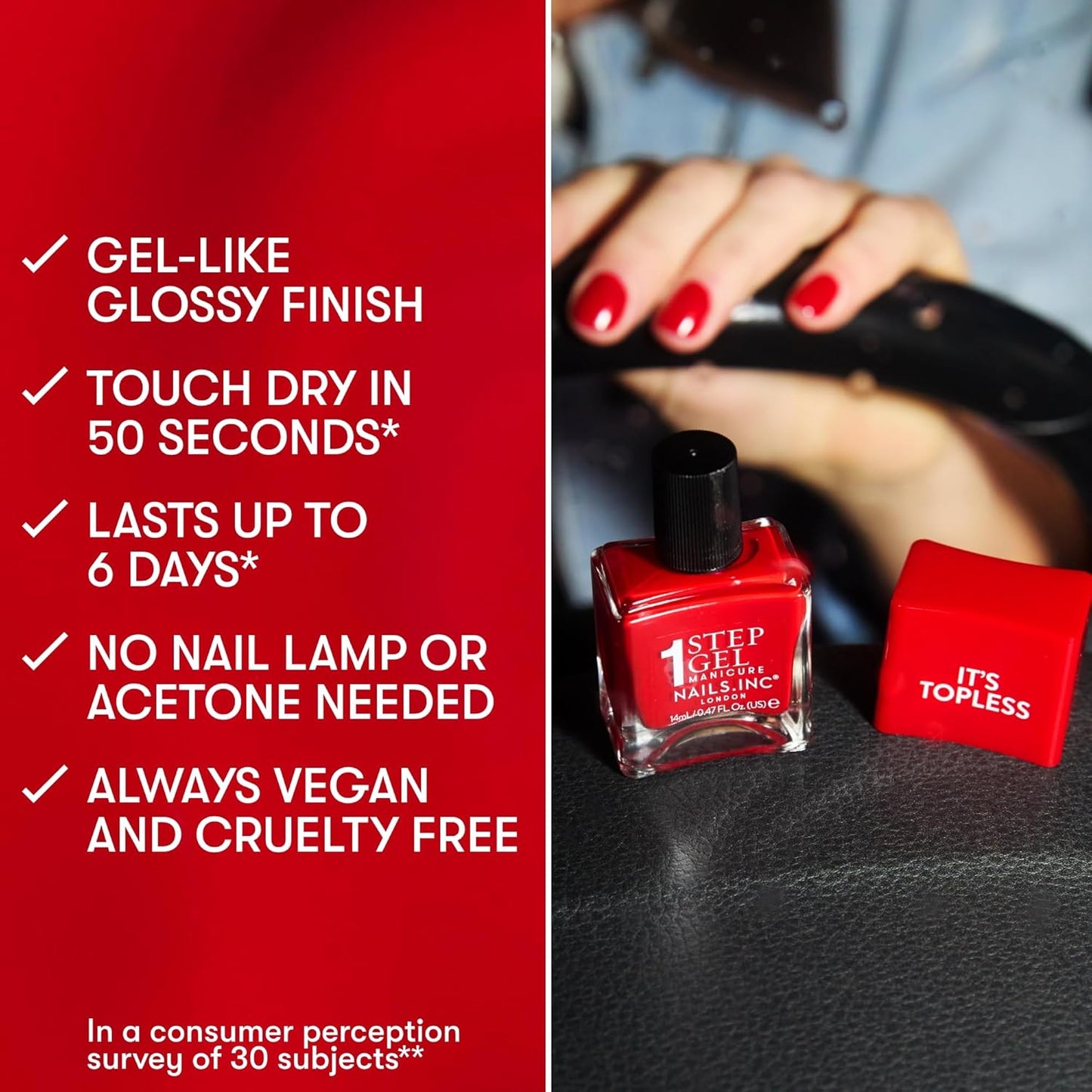 Nails Inc It's Topless Gel-Like Nail Polish, 4-in-1 Base Coat, Treatment, Color & Top Coat, Long Lasting, Strong, Chip Free Nails, Glossy Salon Quality Manicure, Air Dry, Hailey, 0.47 Fl Oz