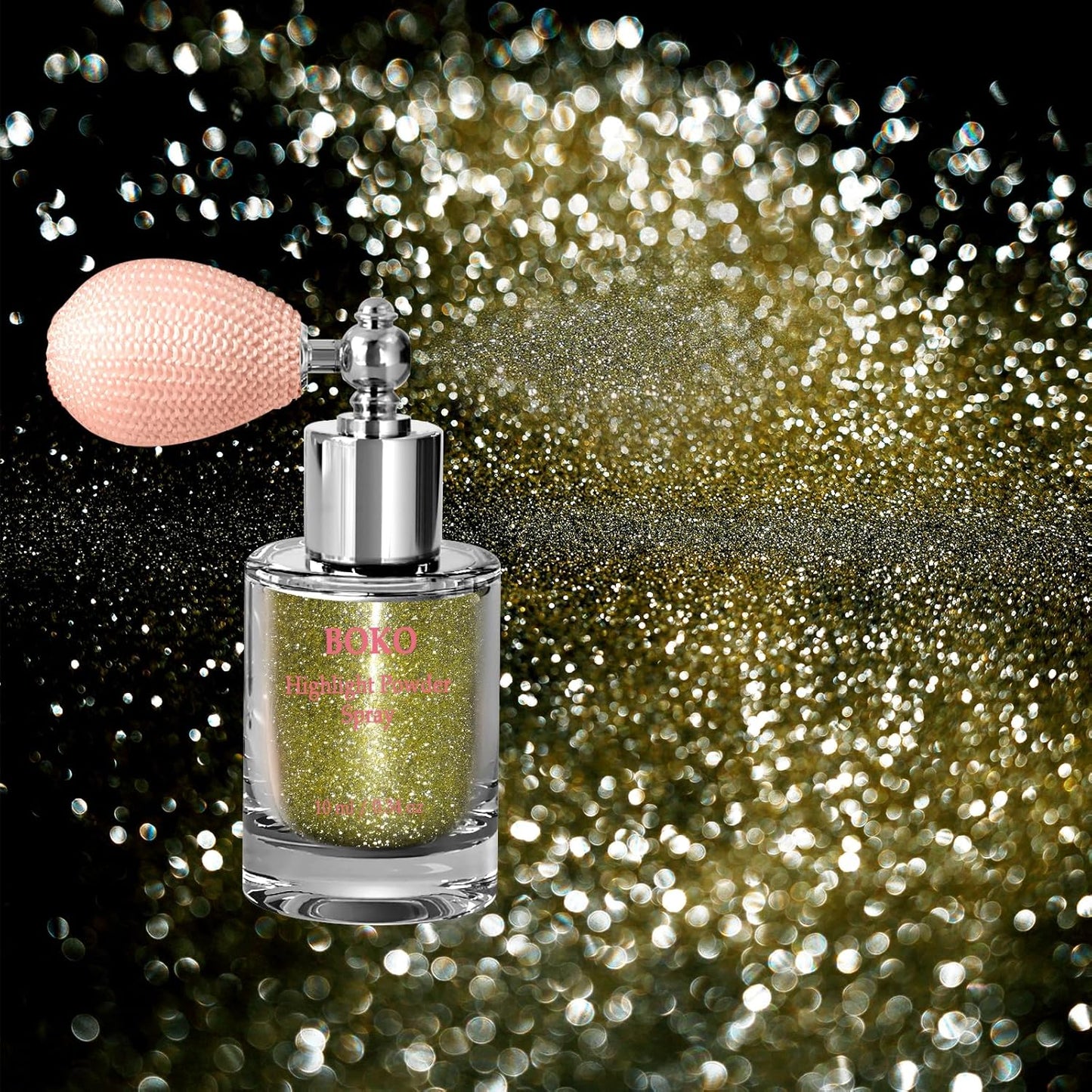Boko Body Glitter Spray, Diamond Gold Glitter Spray for Sparkling Body Face Hair Nail Clothes, Hair Glitter Spray Body Shimmer Powder for Highlighter Makeup Festival Party Concert Rave Accessories