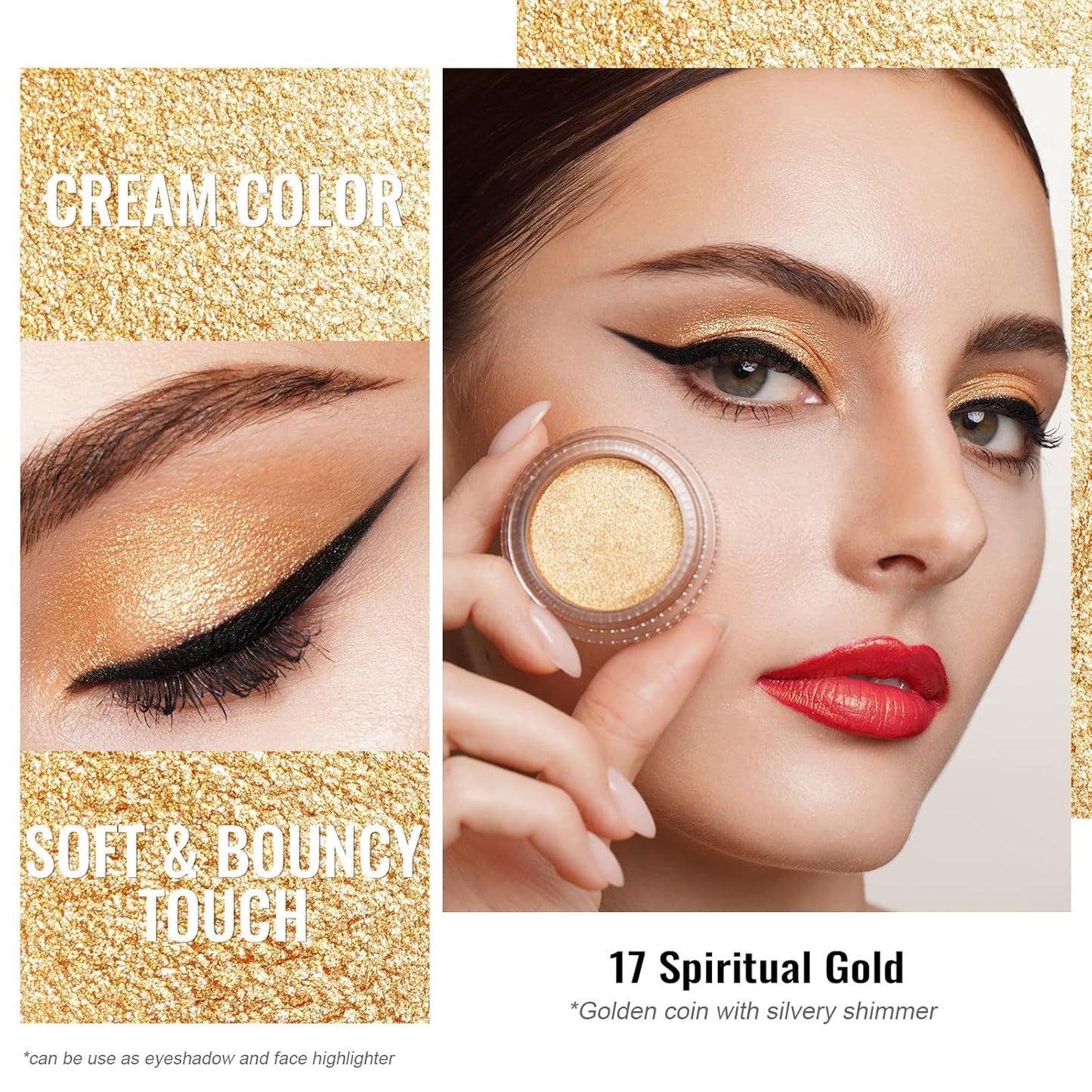 Oulac Cream Eyeshadow also for Highlighter Large Capacity Highly Pigmented Eye Shadow Waterproof &Long Lasting with Moisturizing Formula, Shimmer Glitter Eye Makeup. 6g.P05+17