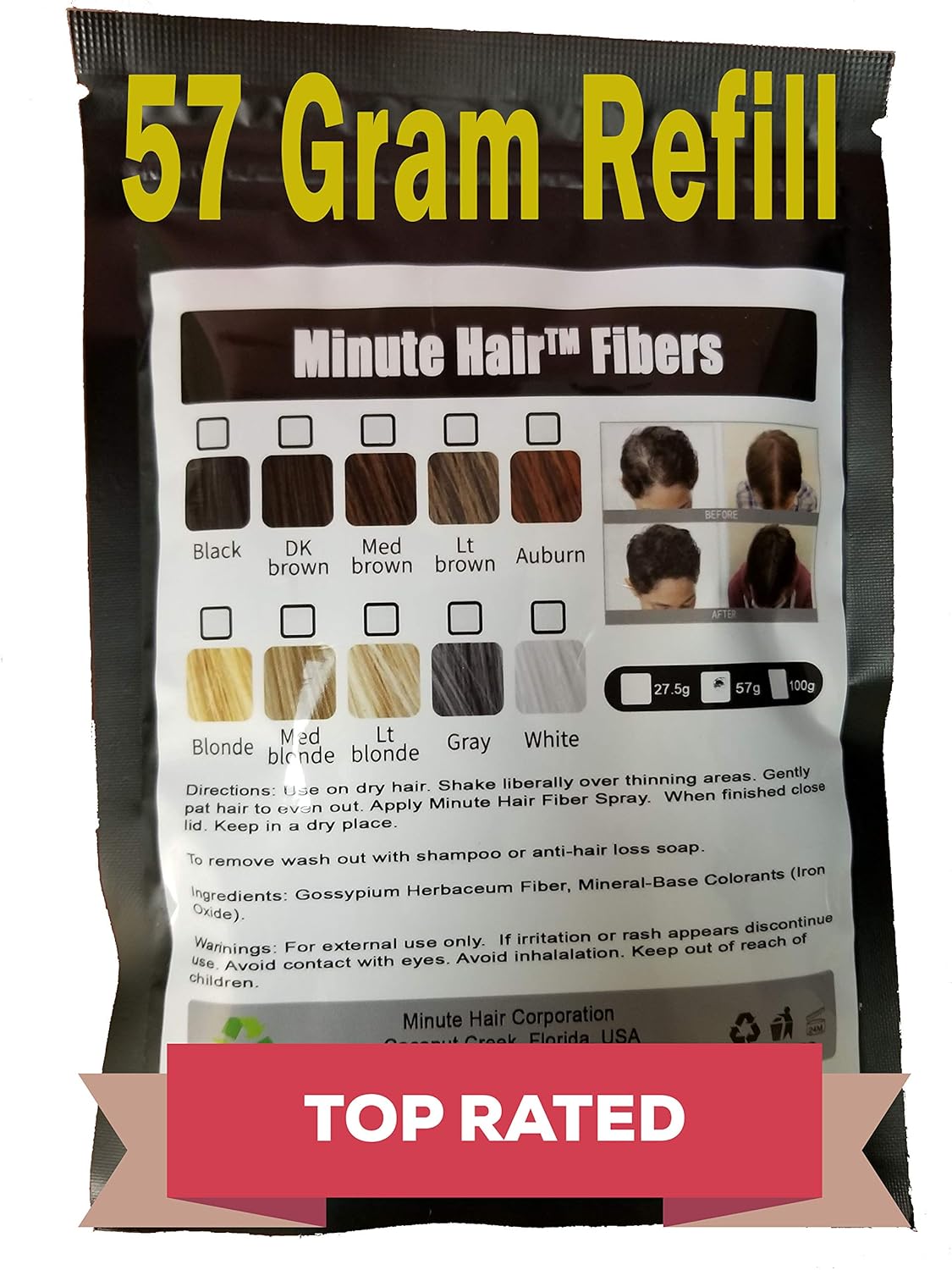 Hair Building Fibers Medium Brown 57 Grams (2 oz) Minute Hair Refill Hair Loss Concealer That You Can Use for Your Bottles From Competitors Like Toppik, Xfusion (Medium Brown)