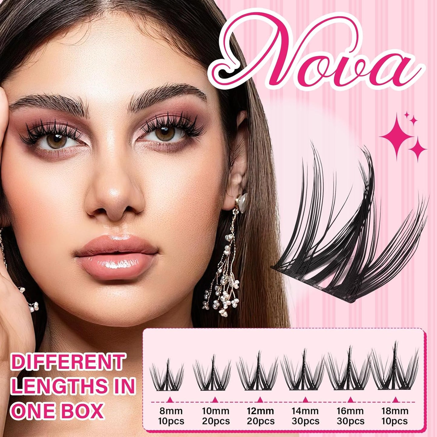 PRO LASHBEAUTY Manga Lash Clusters, Eyelash Clusters 8-18 Mixed Cluster Eyelash Extensions Mixed Lash Extension Reusable Soft & Comfortable (Nova,8-18mix)