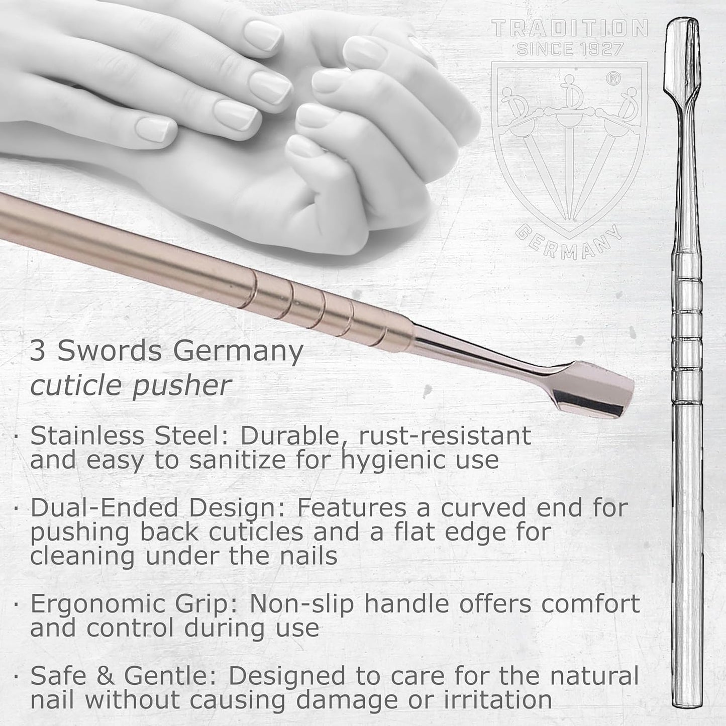 3 Swords Germany - brand quality, professional CUTICLE PUSHER, CUTICLE KNIFE, NAIL CLEANER, stainless steel, extra sharp, manicure pedicure nail care by 3 Swords Germany (7940)