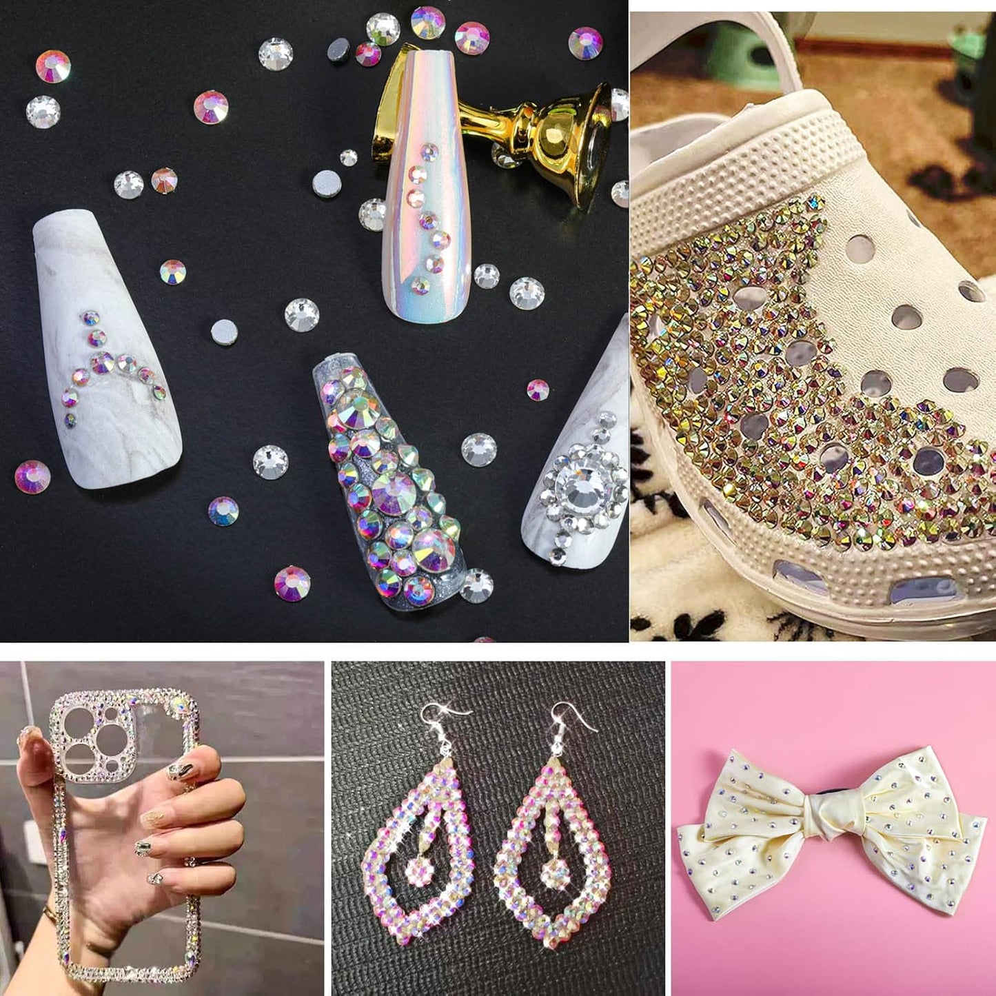 beadsland Flat Back Crystal Rhinestones Round Gems for Nail Art and Craft Glue Fix, CrystalAB (2.3-2.5mm) SS8/1440pcs