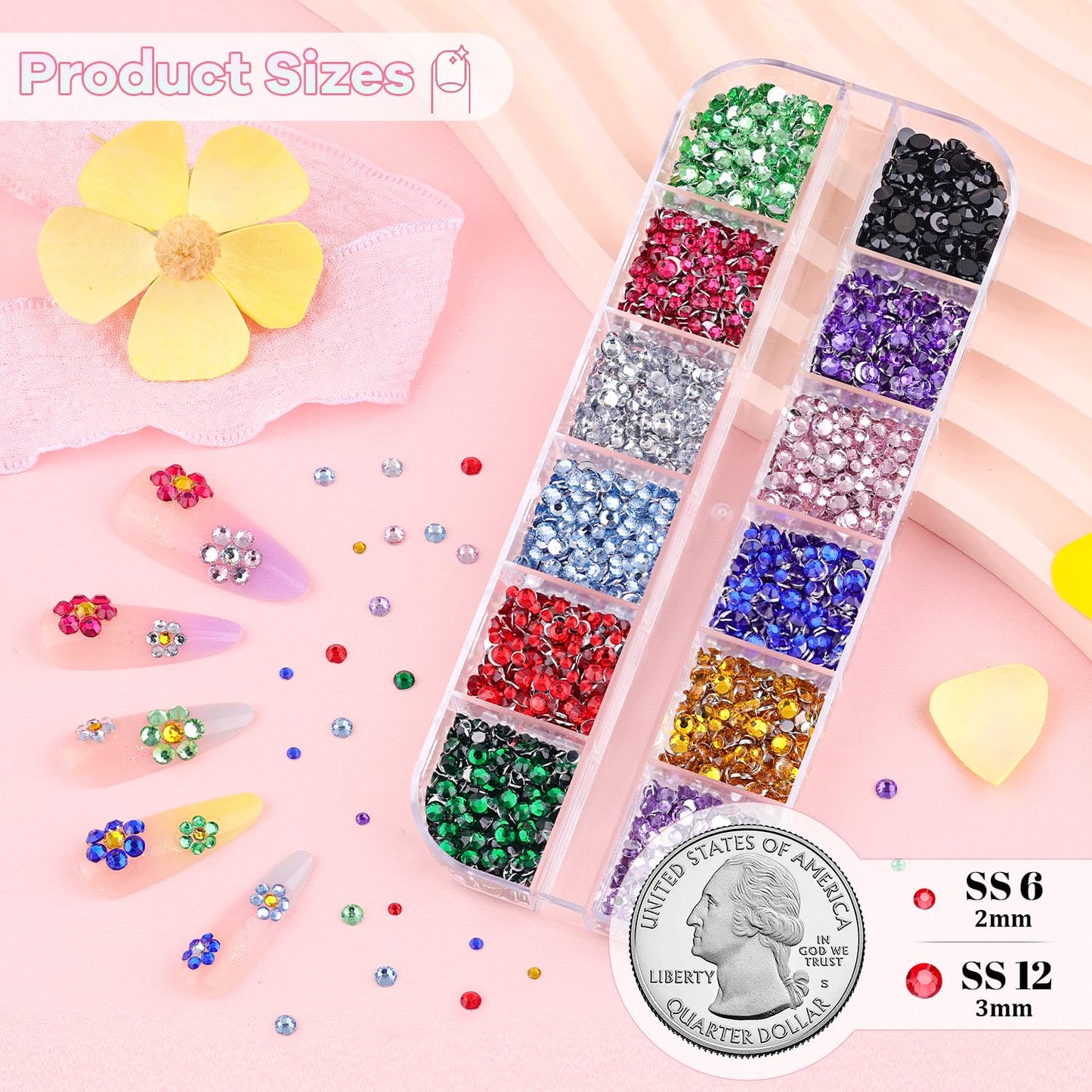 10000Pcs Small Resin Rhinestones for Nail Art with 15ML Nails Rhinestone Glue, Colorful 2/3MM Flatback Bedazzling Gems, Nail Rhinestones and Gems Crystals Charms for Acrylic Tips Manicure Decor