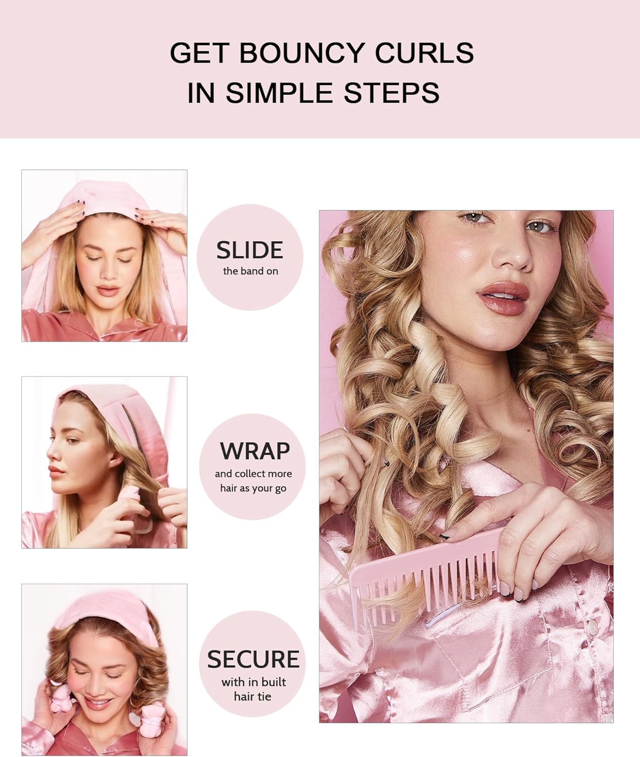 Heatless Hair Curler Overnight Curls Headband No Heat Hair Curlers Rollers to Sleep in for Long Hair, Soft Heatless Curling Ribbon Set with Clip, Hair Care Styling Tools, Lavender
