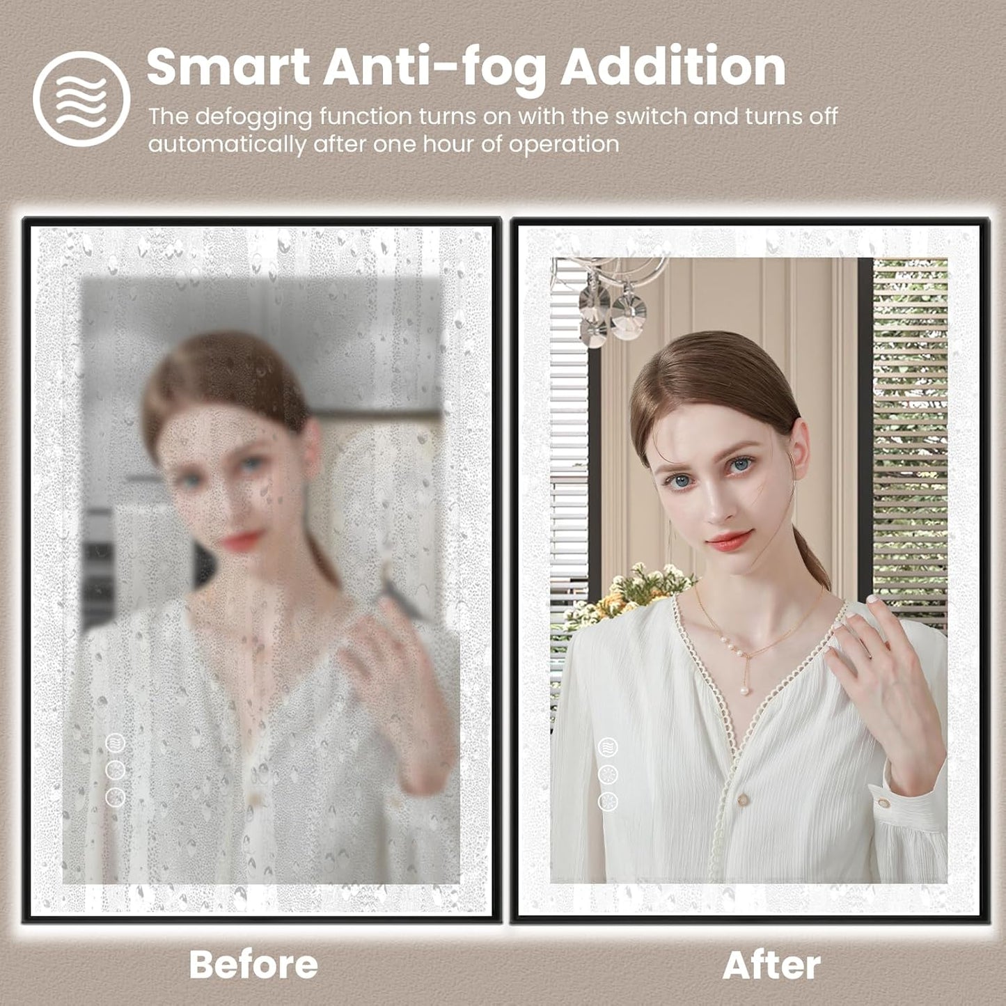 Amorho 60" X30" LED Bathroom Mirror with Black Frame, Front Light and Backlit(Controlled Separately), Stepless Dimmable, Anti-Fog, Shatter-Proof, 3 Colors, Memory