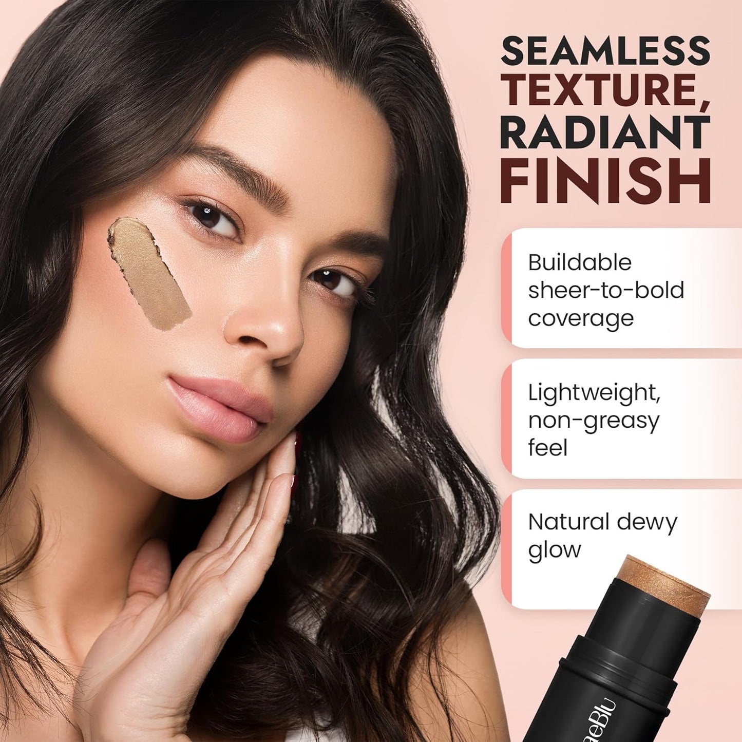 Organic Blush Tube, Brandy - 100% Natural Vegan Cream Blush Sticks, Multi-Use Bronzer, & Highlighter for Lips, Cheeks & Eyes, Buildable Shimmer, Gluten-Free, Paraben-Free, Made in USA