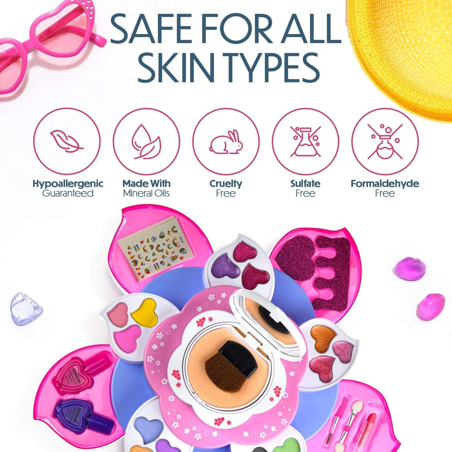 Toysical Kids Makeup Kit for Girl - Flower Shaped Makeup for Kids, Washable Non Toxic Makeup Kit for Girls with Mirror - Birthday and Christmas Make up Kit for Girls Age 6-12