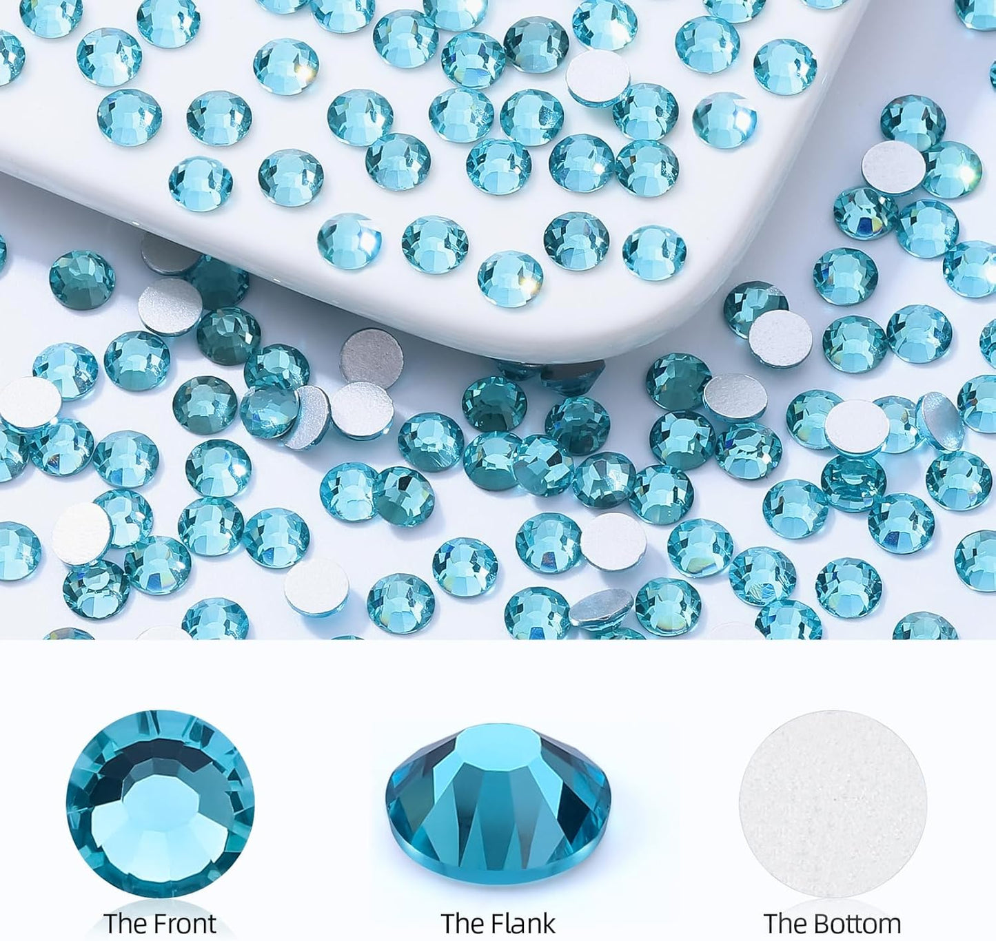 Aquamarine Flatback Rhinestones, Glass Rhinestones for Nail Art and Craft, Glue Fix, Loose Crystal Gemstones(Aquamarine, SS16, 2880pcs, 3.8-4.0mm)