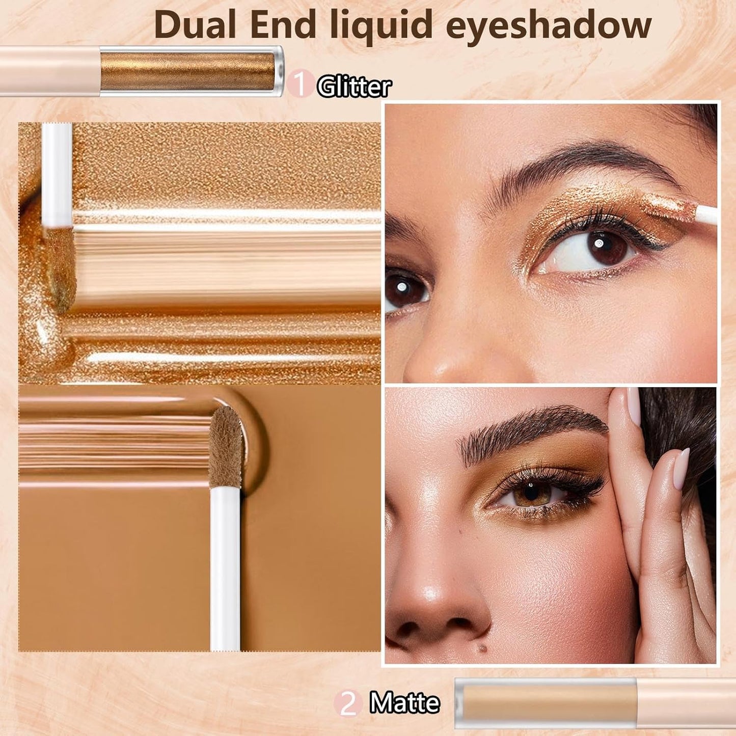 Dark Brown Liquid Eyeshadow Bronze Matte Metallic Double Ended Glitter Eyeshadow Sticks For Eyes Pencil Primer Base Quick Drying Waterproof Long Lasting Highlight Stick Shadow Pen Eye Makeup(#5)