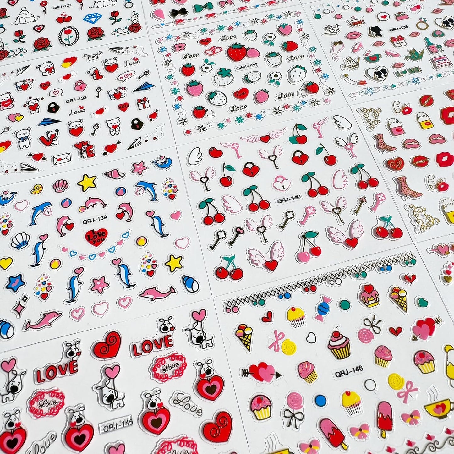 30 Sheets Heart Valentine Nail Art Stickers Decals 3D Self-Adhesive Pegatinas Uñas Red Heart Nail Decals Red Lips Rose Nail Supplies for DIY Acrylic Nail Art Decoration for Women and Girls