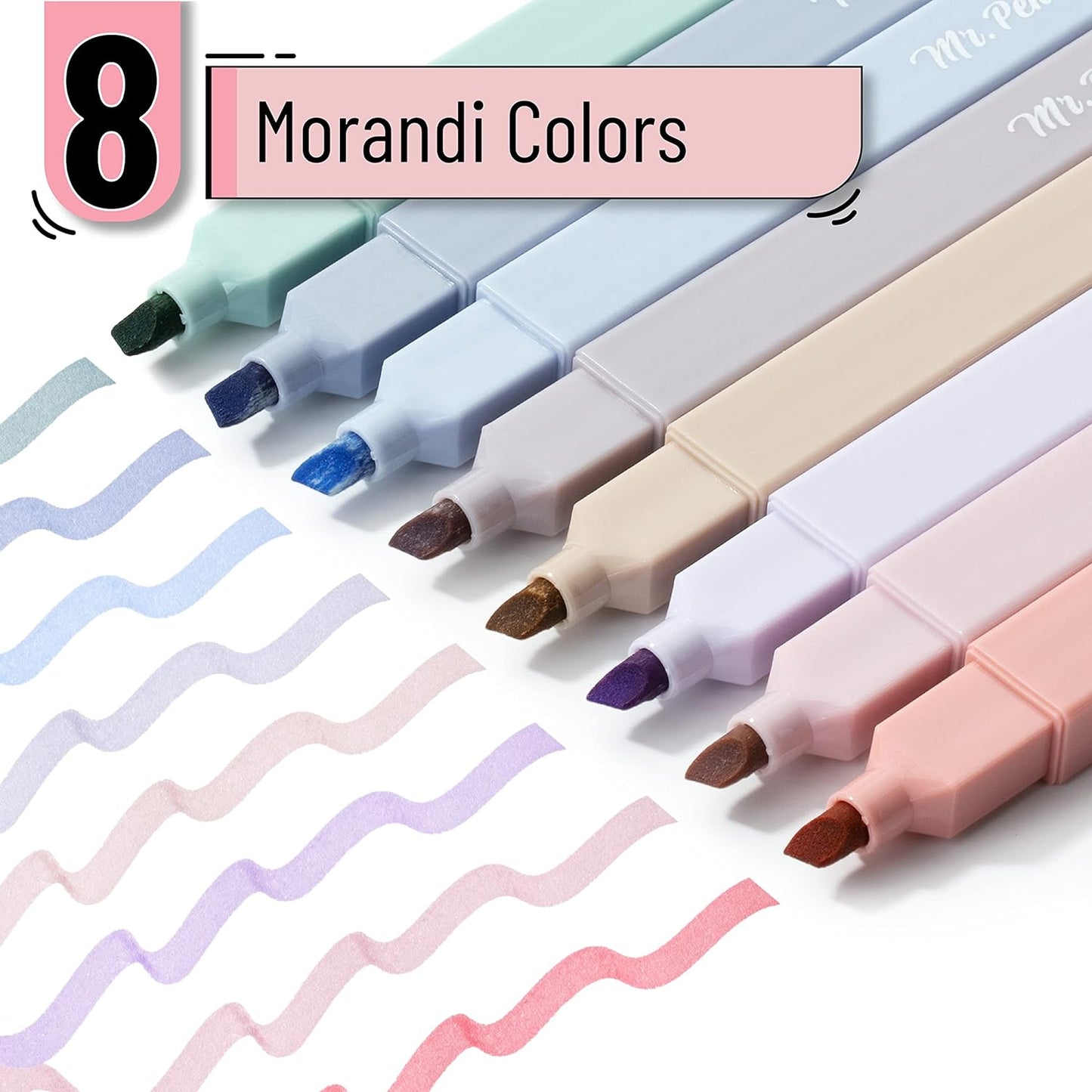 Mr. Pen Aesthetic Highlighters - 8 pcs Chisel Tip Morandi Colors No Bleed Bible Pastel Highlighter Set