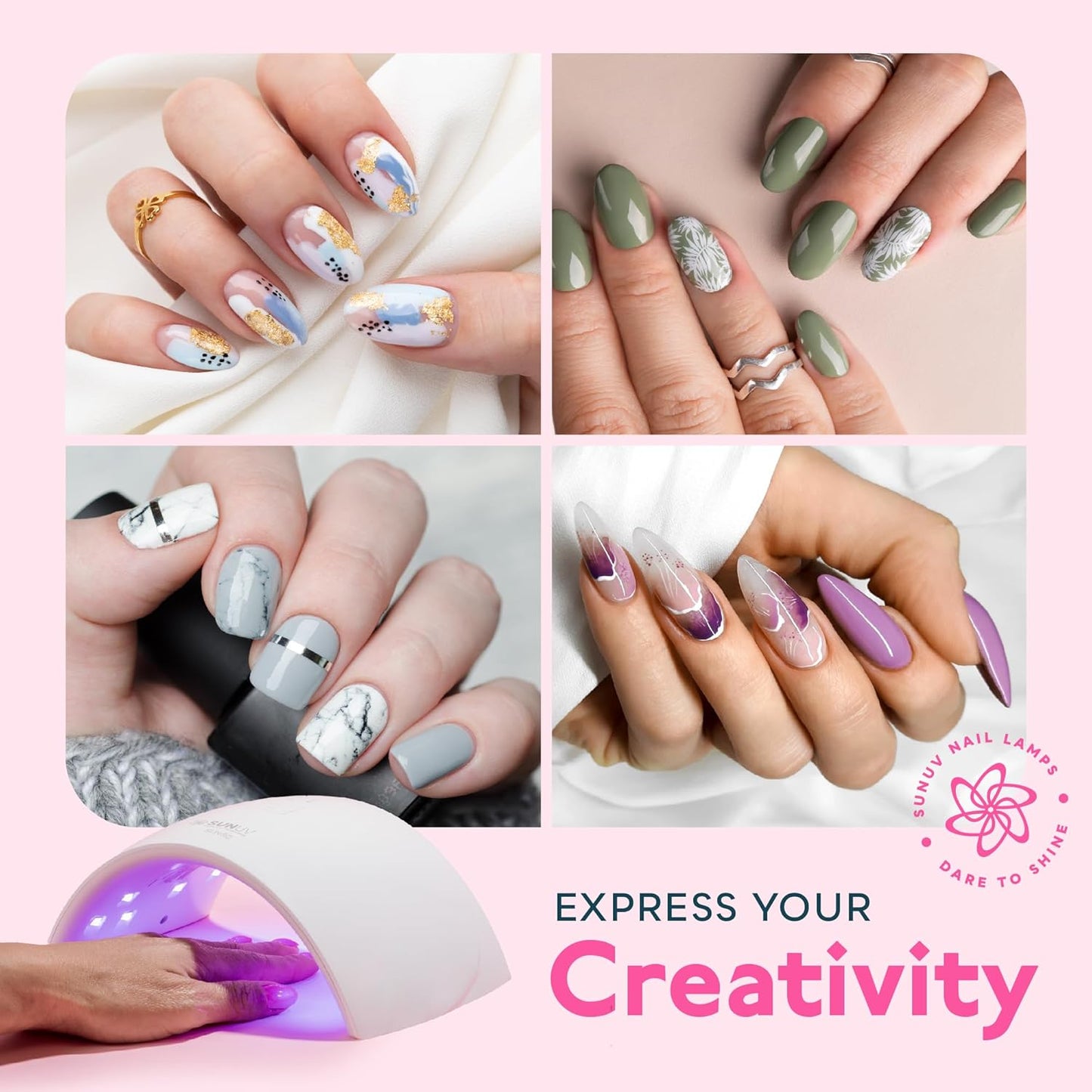 SUNUV UV Nail Lamp, Nail Dryer for Gel Nail Polish UV Light for Gel Nails with Sensor 2 Timers SUN9C Pink Gift for Women Girls