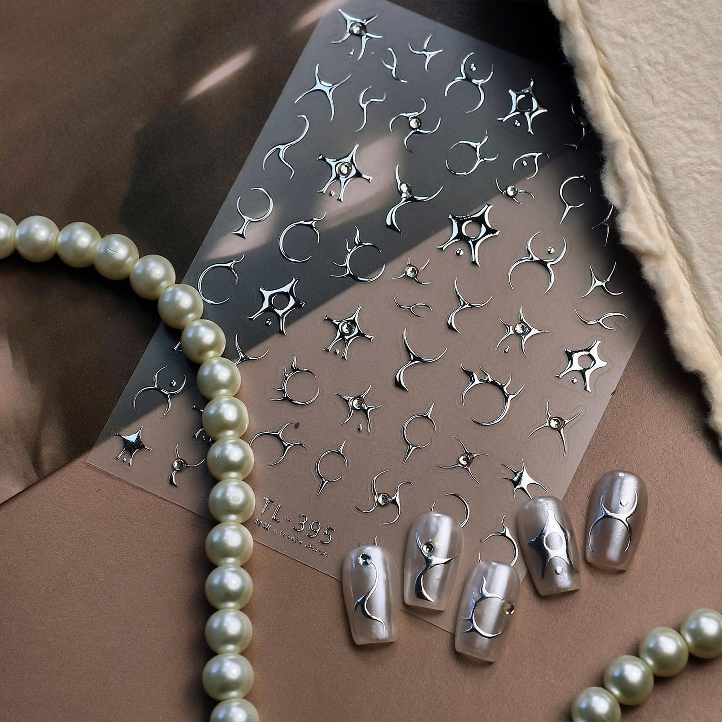 1Pcs Silver Star 5D Embossed Stripe Nail Art Stickers Self Adhesive Punk Style Rhinestone Star Gothic Lines Nail Stickers for Nail Art Silver Nail Decals Y2K Stars Nail Supplies for Women DIY Nails