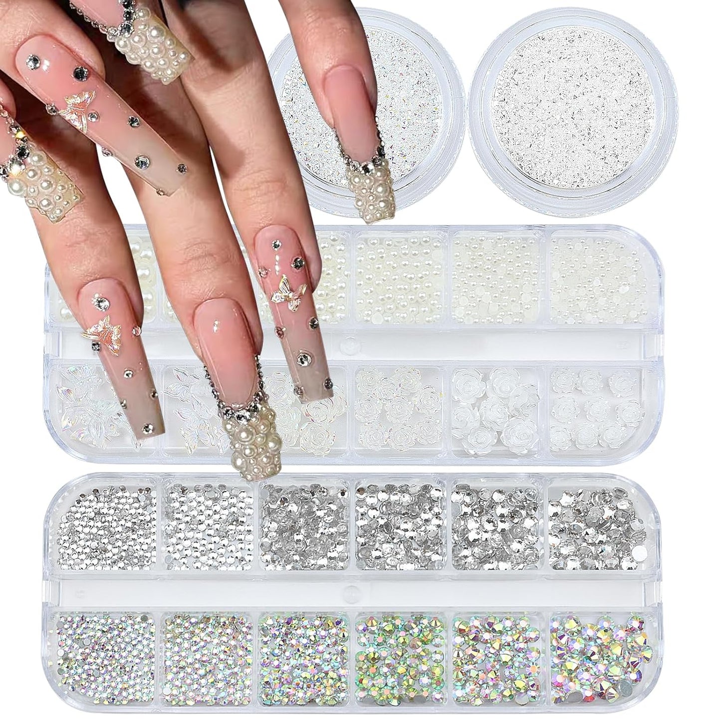 4 Boxes Nail Rhinestones and Pearls Nail Charms, 11000 PCS Crystals Nail Gems and Rhinestones for Nails, Nail Jewels Nail Art Supplies Luxurious Nail Accessories for Women Nail Decorations