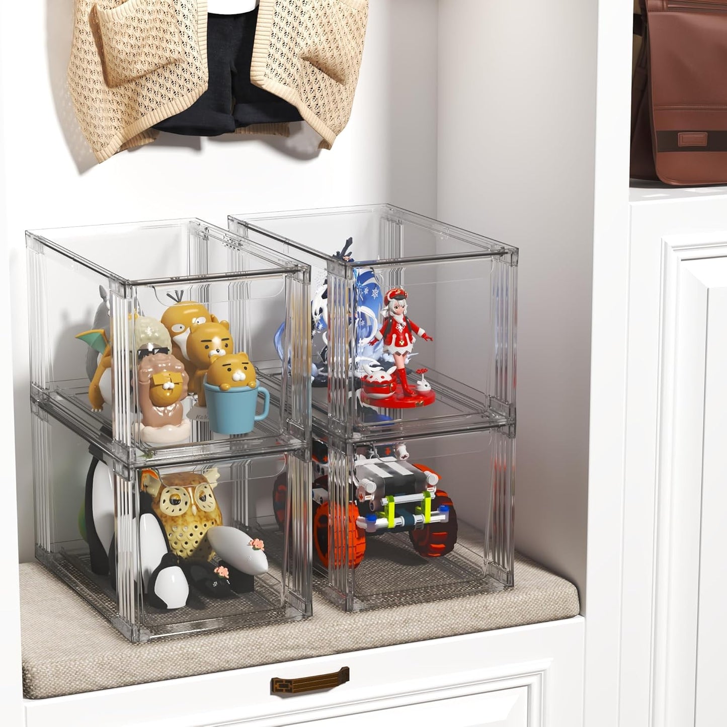 Stackable Kitchen Storage Drawers,Clear with Handles Acrylic Bathroom Makeup Organizer Bins,Easily Assemble,For Vanity, Undersink, Kitchen Cabinet,Pantry Organization and Storage (4Pack)