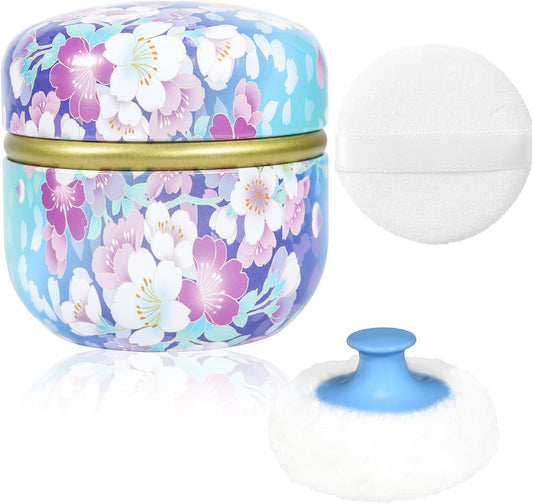 WEMEGA Body Powder Case with Powder Puff Powder Container Tea Box for Baby and Women Powder Puff and Powder Case for Travel (Flower Blooming1)