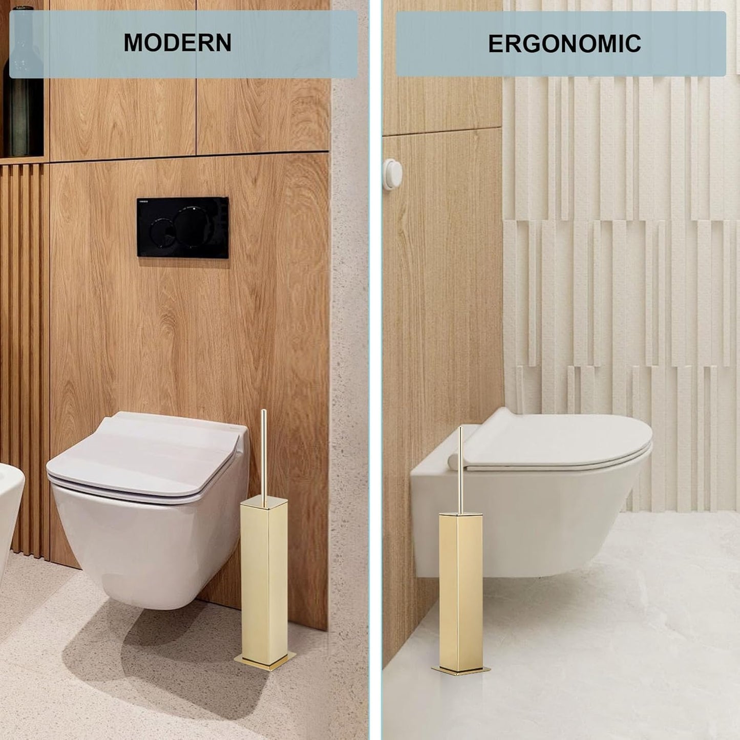 Gold Toilet Brush with Holder 304 Stainless Steel Toilet Bowl Brush, Square Bathroom Cleaner Brush