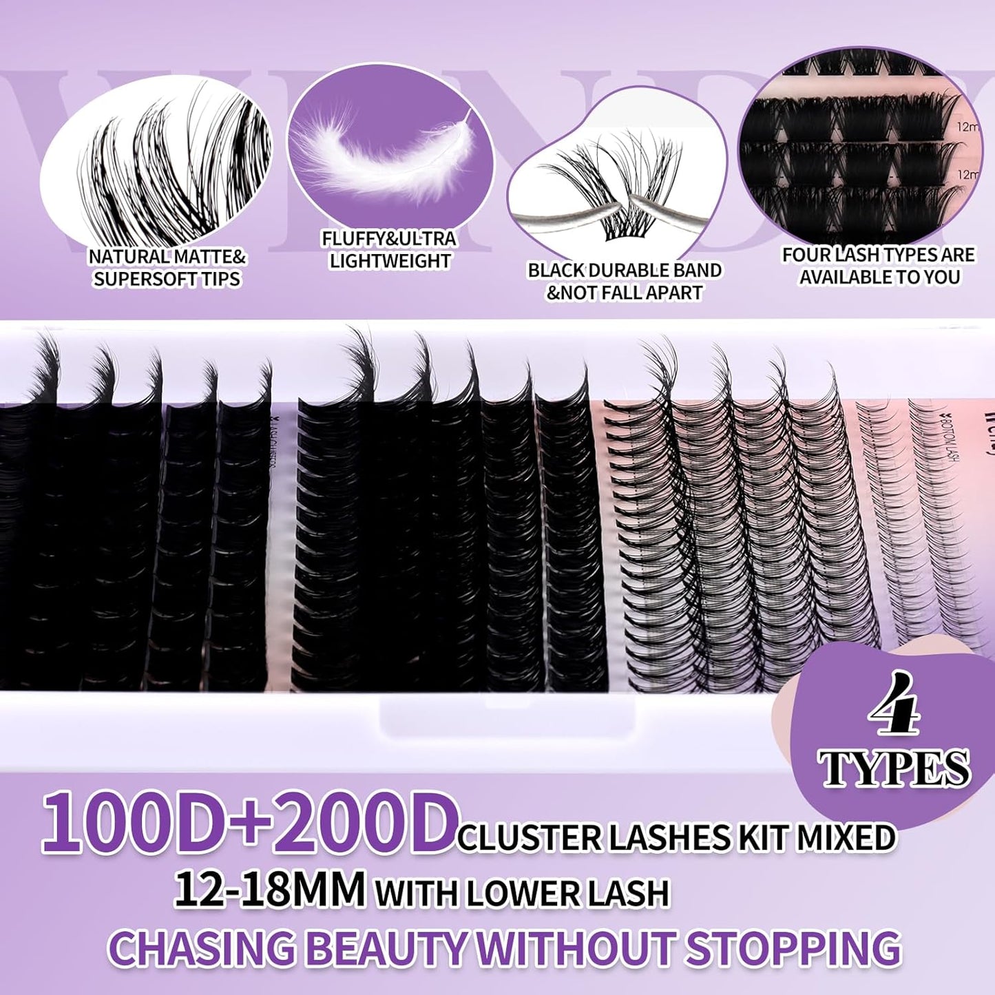 Lash Clusters With Bottom Lashes 356PCS 100D/200D Multi-types Fluffy Lash Clusters C/D Curl Wispy Individual Lashes Spike Volume Cluster Eyelash Extensions By Wendy Lashes(100/200D-0.07D)