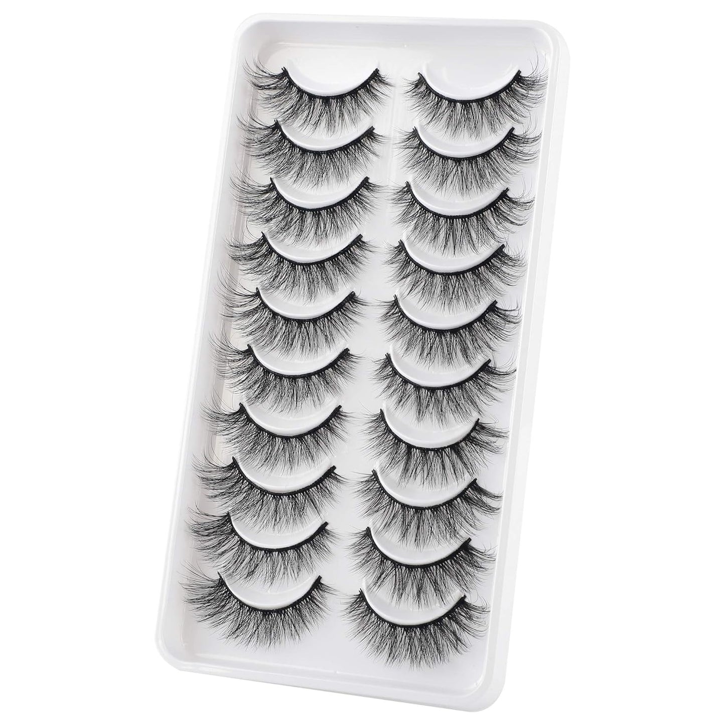 JIMIRE Fake Eyelashes Natural Look Fluffy Wispy False Lashes Cat-Eye Lashes with Thin Band Lightweight Fake Lashes 10 Pairs Pack