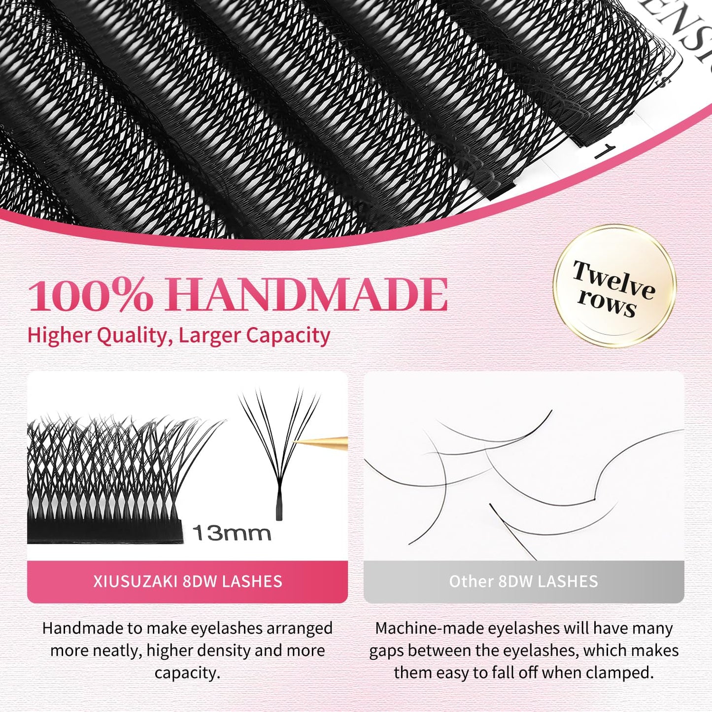Lash Extensions Double Tips 4D Eyelash Extensions W Shape 0.07mm Thickness D Curl 15mm Premade Fans Easy Fan Volume Lashes Matte Black Crisscross(W-4D-Double Tips-0.07-D,15mm)