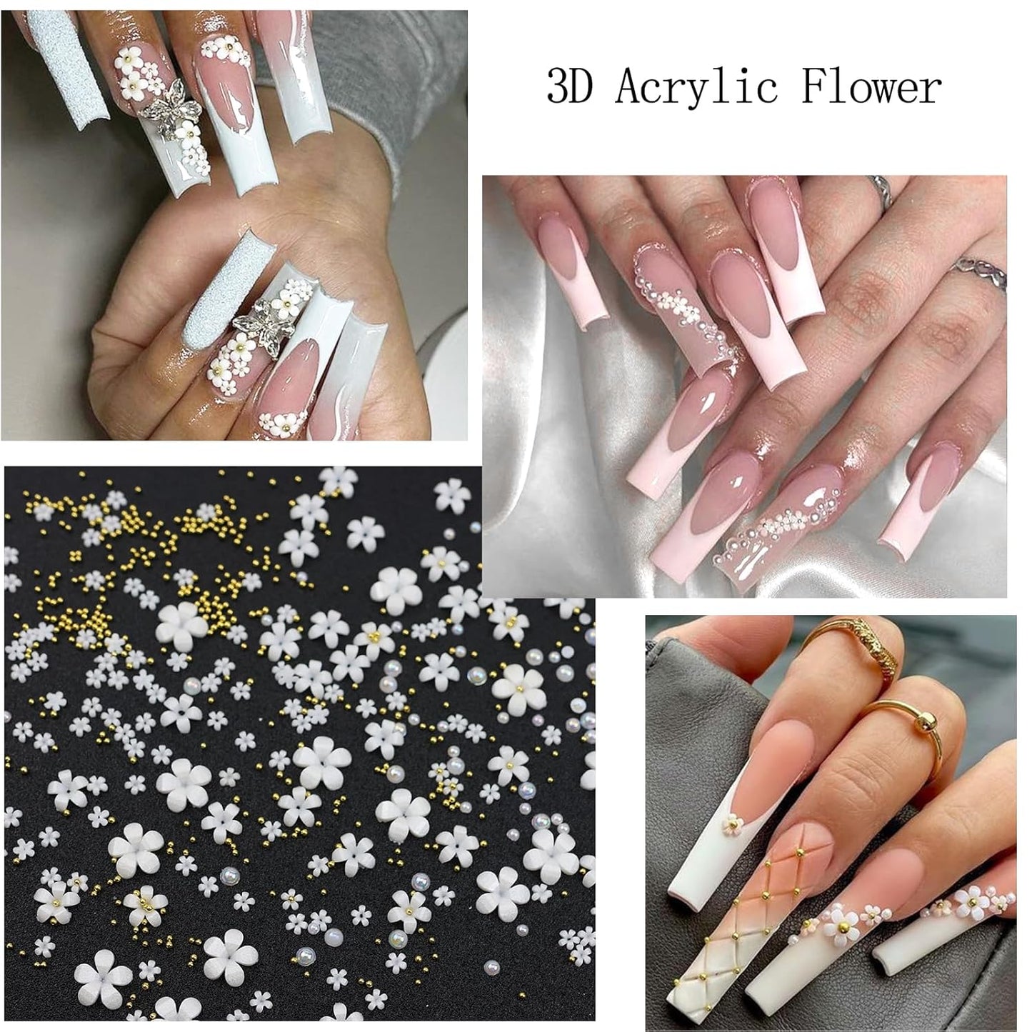 Nail Art Charms with Rhinestones Glue Gel White Flatback Pearls Luxurious Nail Charms Supplies Accessories Gold Steel Ball Nails Gems Jewelry Pearls for Women Nails Design