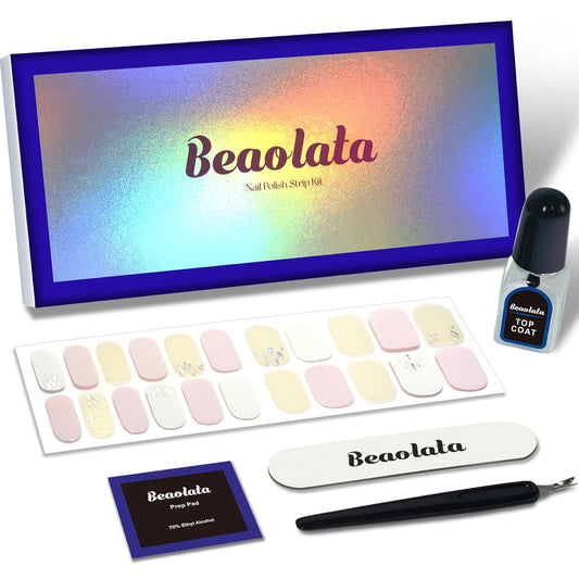 Nail Polish Strips, 44 Nail Wraps, Nail Stickers, Gel Nail Strips, Easy Apply& Remove, Long Lasting, Salon Quality (Granite Benches Tellow&Pink)