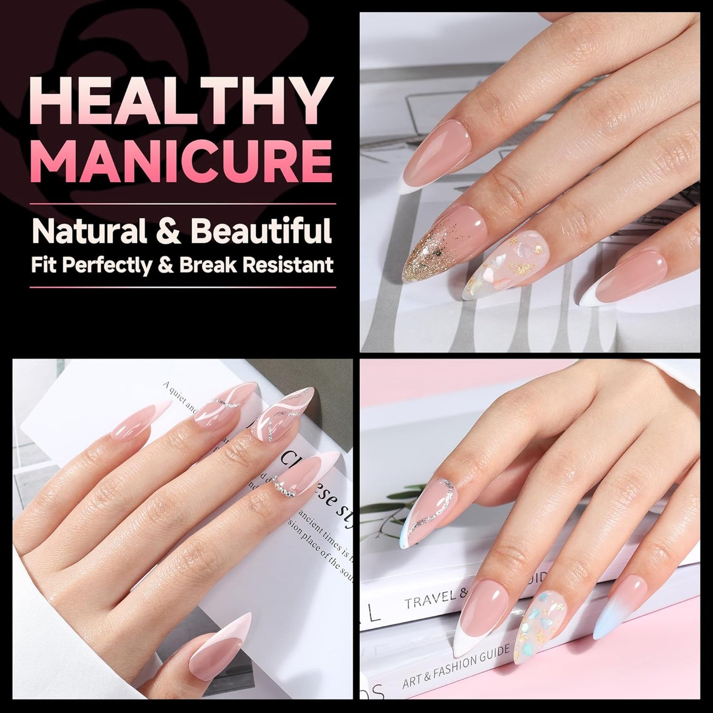 UNA GELLA Stiletto Gel Nails Press On Halloween 504Pcs Medium Almond Stiletto Clear Gel Nail Tips Full Cover Pre-matte Fake False Acrylic Nails for Nail Extensions Home Art Salon 12 Sizes
