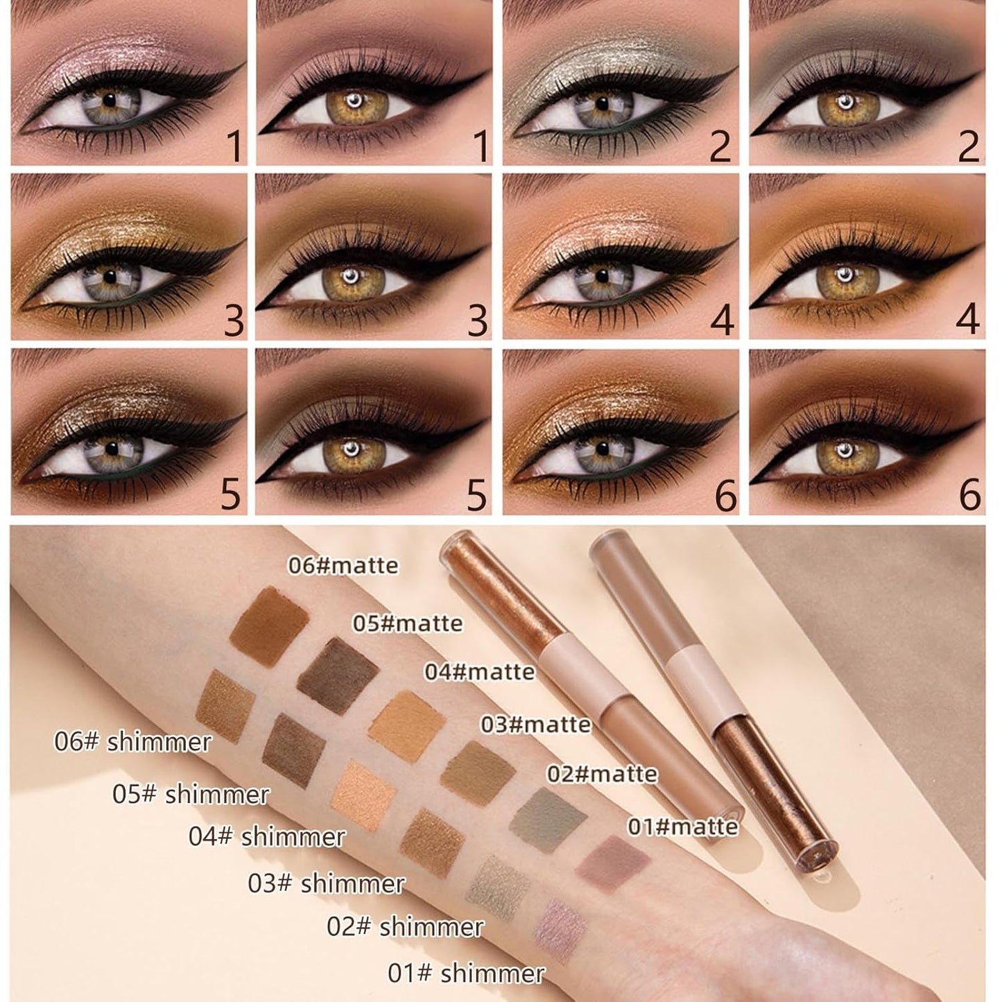 Metallic Brown Liquid Eyeshadow Matte Glitte Eyeshadow Sticks For Eyes Pencil Primer Base Quick Drying Waterproof Long Lasting Highlight Stick Shadow Pen Eye Makeup(#6)