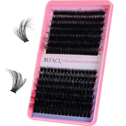Lash Clusters Fluffy Individual Lashes 80D+120D Thick Eyelash Clusters D Curly Wispy Eyelash Extensions 10-22mm Eyelashes Cluster 252pcs False Eyelashes DIY SinuVelv Lash Extension by Befacl