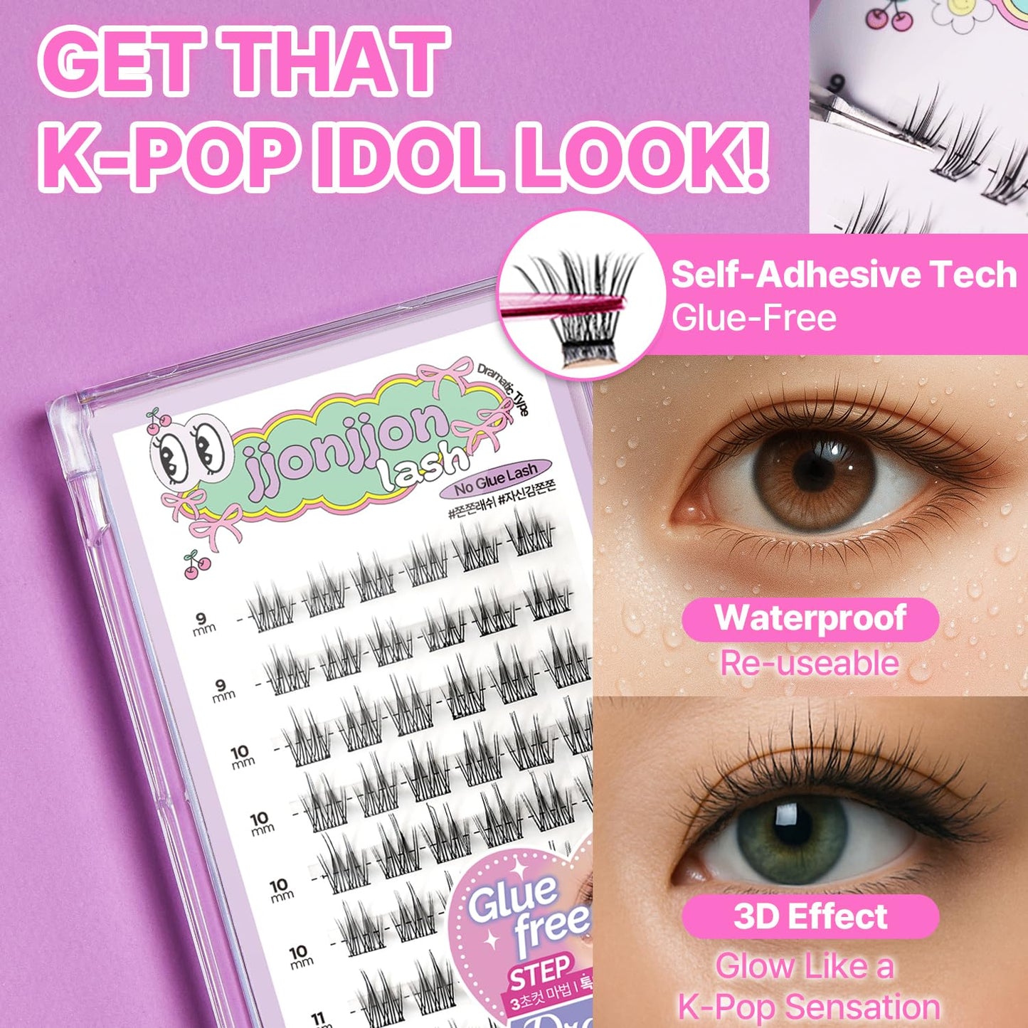 Korean Self Adhesive Lash Clusters Manga Look No Glue Press On Pre Bond Lash Clusters Fluffy Self Adhesive False Eyelashes No Glue Needed Reusable Wispy Eyelash Extensions