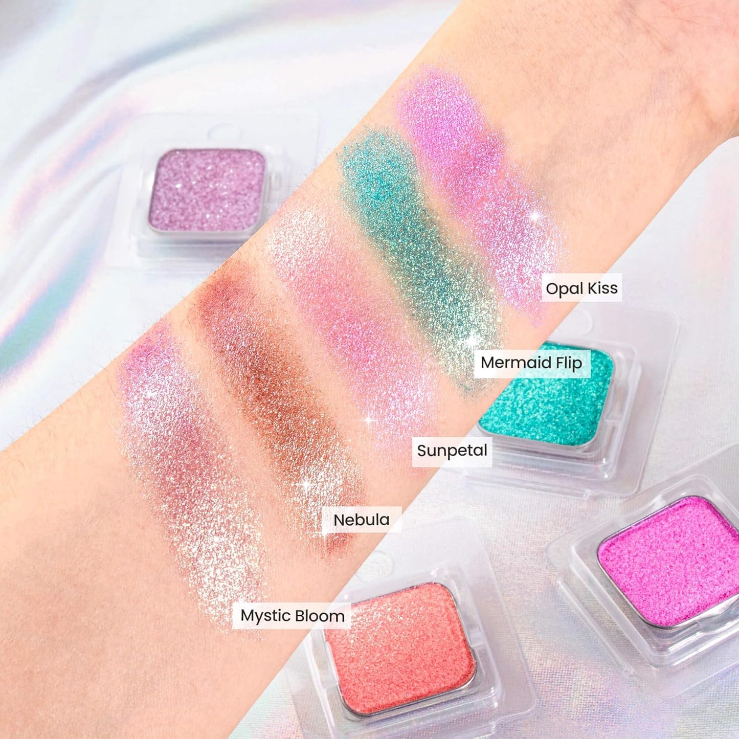 Chameleon Single Eyeshadow – Blue-Green Shimmer,Pressed Powder, Square Pan, Fits Magnetic Palettes,High Pigment, Smudge-Proof, Smooth Blend, All-Day Wear (Mermaid Flip)