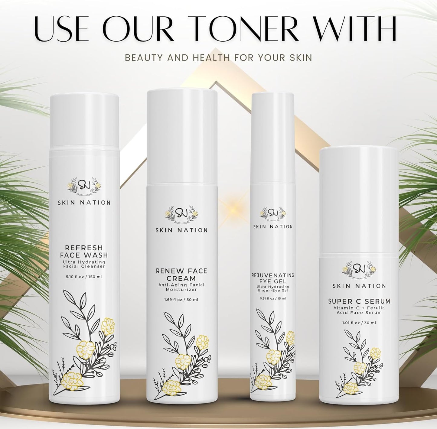 Skin Nation Hydrating Gentle Rosewater Toner with Aloe Vera and Chamomile, Alcohol-Free and Paraben-Free, for Dry, Sensitive, Oily and Combination Skin, 4 fl oz