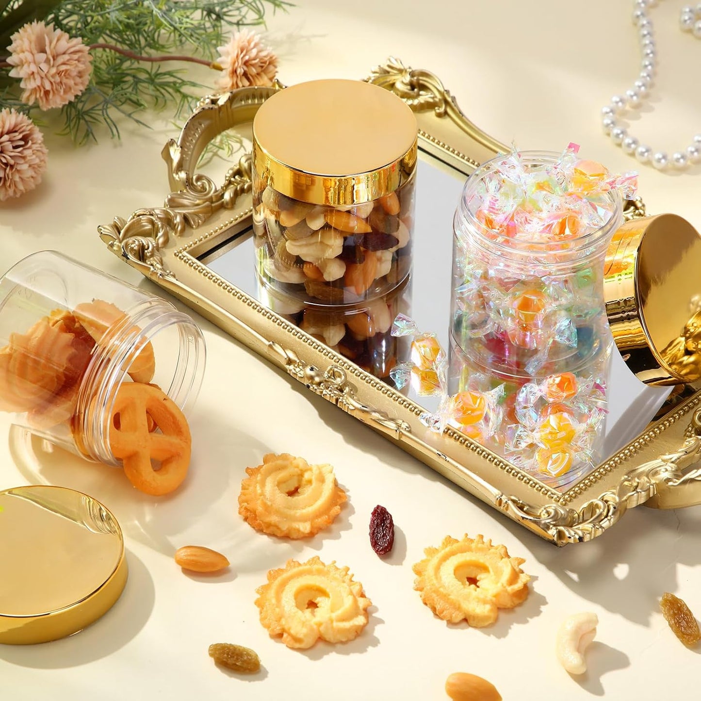 SATINIOR 100 Pcs Plastic Jars with Lids Small Containers Lids Wide Mouth Small Plastic Containers for Lotion Cream Rhinestones Body Butters Travel Storage(8 oz,Gold)