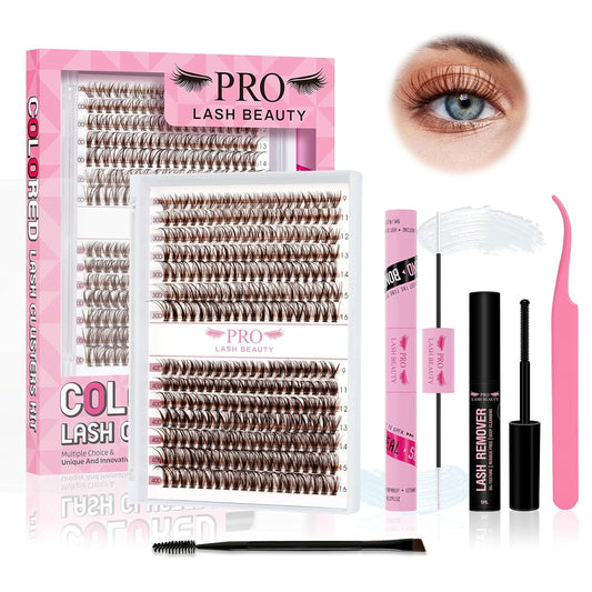 Brown Lash Extension Kit 280pcs Brown Lash Clusters Eyelash Extension Kit With Lash Bond And Seal Lash Remover Lash Applicator Eyelash Brush Easy to Apply at Home for Self Use (30D+40D-9-16mix Kit)