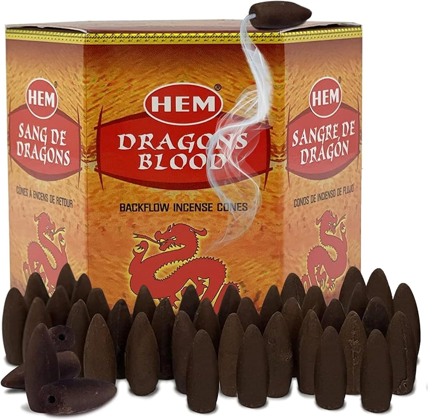 Dragons Blood Hem Backflow Incense Cones for Waterfall Aromatic Smoke Fountain Haze Falls - 40 Large Back Flow Incense Cones Scented