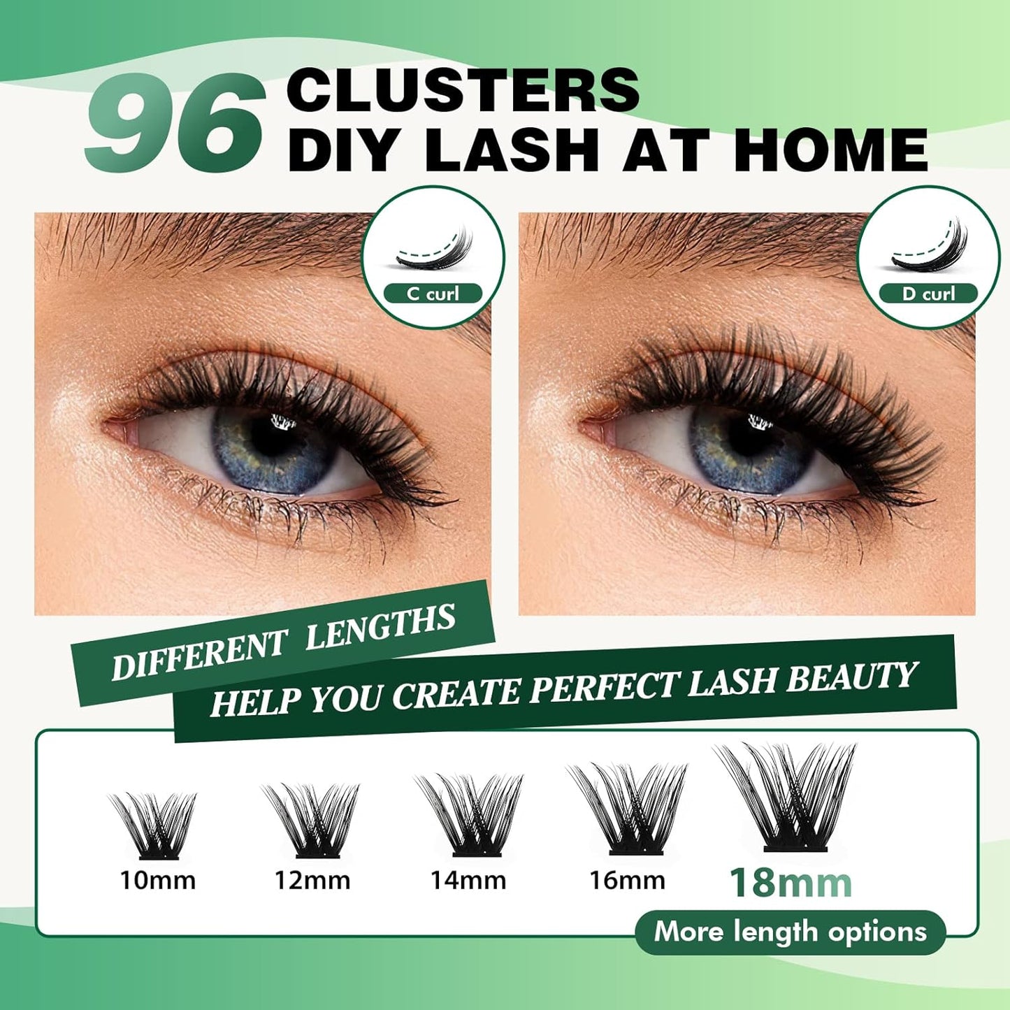 Lash Clusters,96 Pcs Cluster Lashes Y07 D Curl 14mm DIY Lash Extensions Eyelash Clusters,KEYYOU Volume Wispy Individual Lashes Soft&Comfortable Easy DIY at Home(Y07,D-14mm)