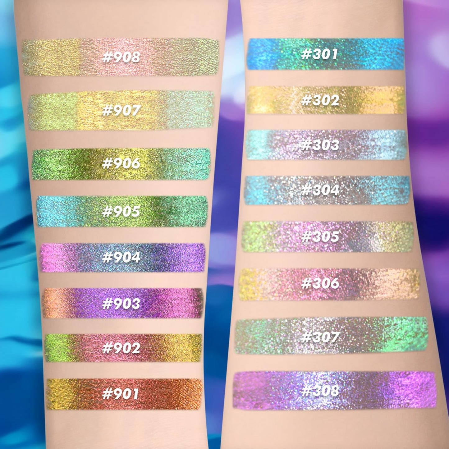 CHARMACY Chameleon Liquid Eyeliner, Liquid Glitter Eyeliner, Highly Pigmented, Metallic Intense MultiColor Shifting waterproof Eyeliner, Ultra-Fine Tip, Longwearing, Smudge-proof (#SET1-901/904/907)
