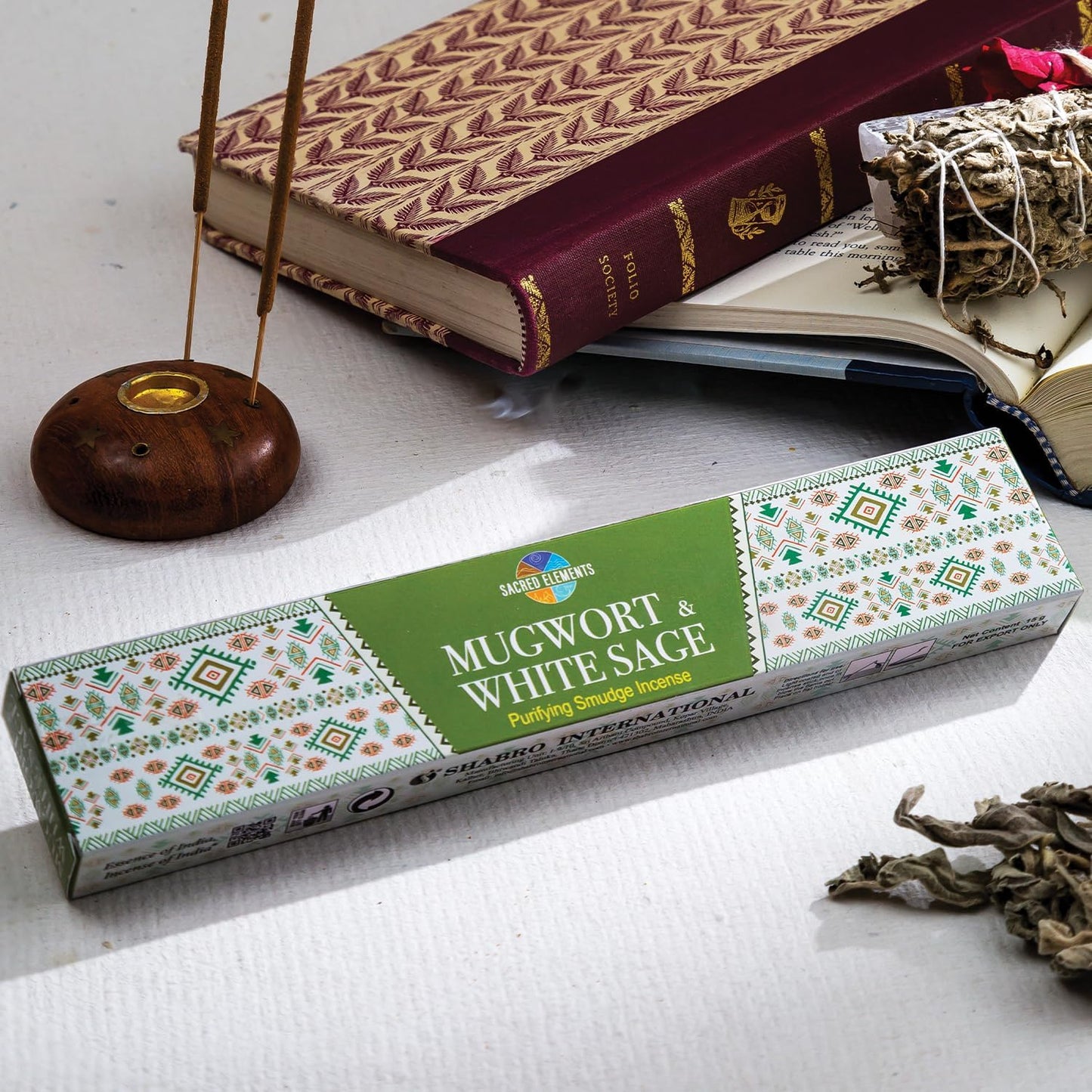 White Sage Incense with Mugwort- Natural Mugwort Magic Herb to Soothe Nerves & Improve Mood | Sage Incense Sticks for Cleansing | Thoughtful Gift for Loved Ones (12 Packs, 100+ Sticks)