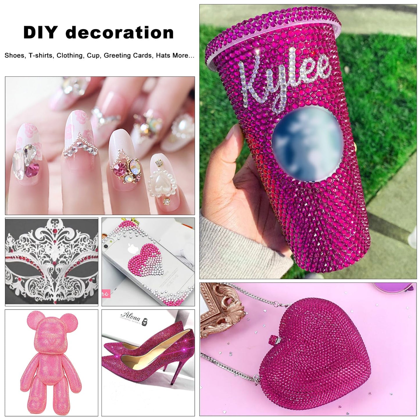 4240Pcs Peach Flatback Rhinestones 6 Sizes Crystal Diamonds for Nail Art Crafts Clothes Shoes with Tweezers and Picking Pen