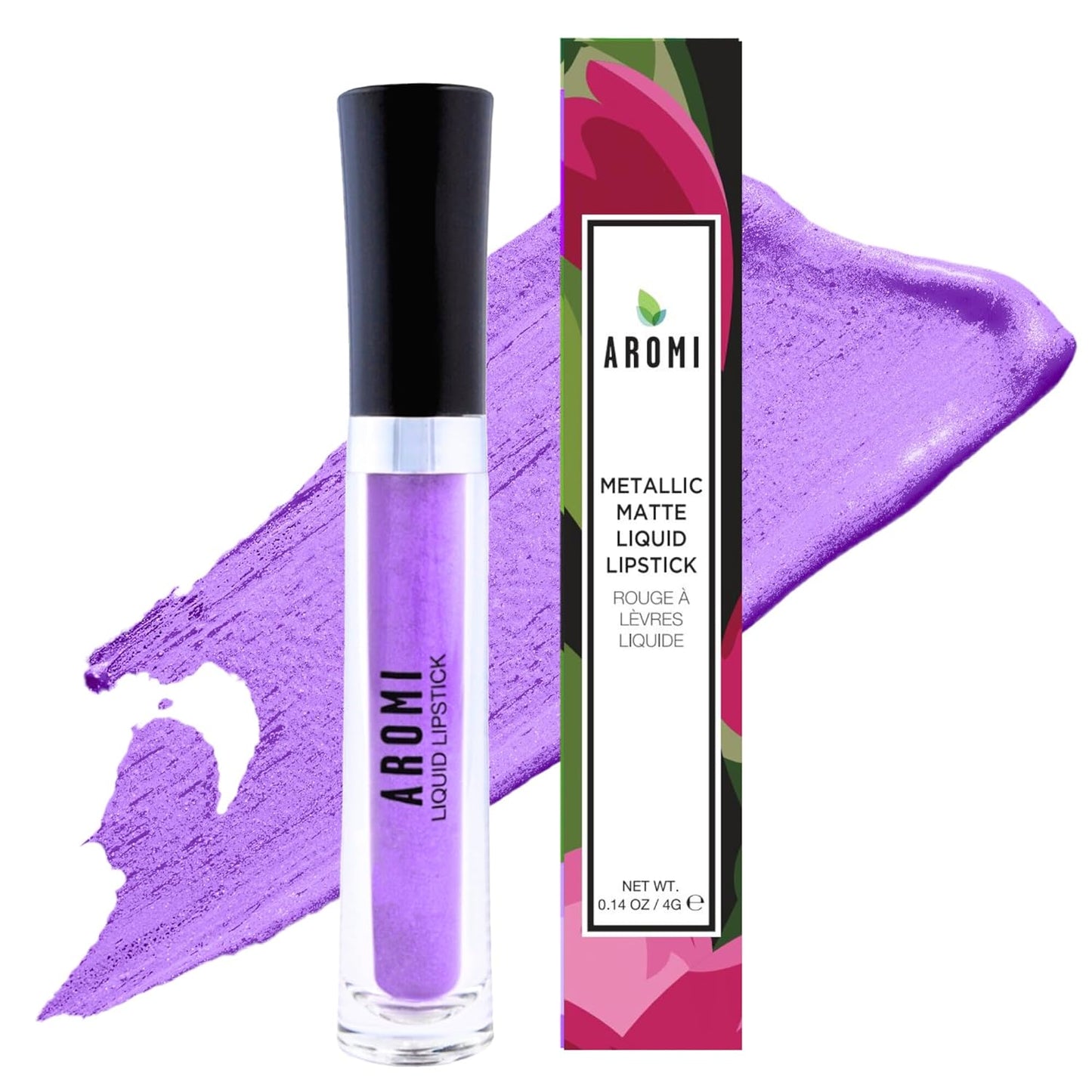 Aromi Metallic Liquid Lipstick for Women | Bright Purple Lilac Lip Color with Shimmery Finish, Vegan, Long-Lasting (Purple Unicorn)