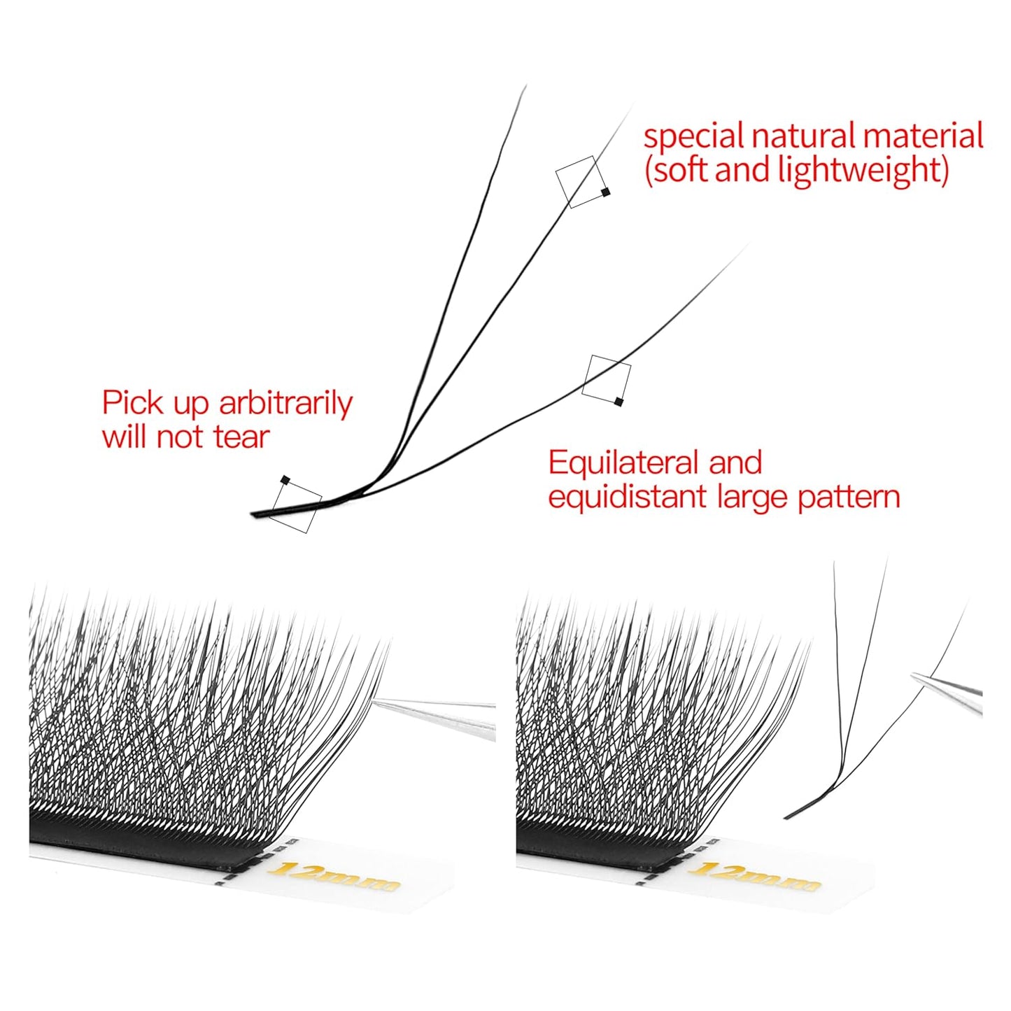 W Lash Extensions 4D Eyelash Extensions W Shape 0.07mm Thickness L Curl 15mm Premade Fans W Lashes Individual Lashes Matte Black 12 Rows False Eyelashes Volume Lashes(W-4D-0.07-L,15mm)
