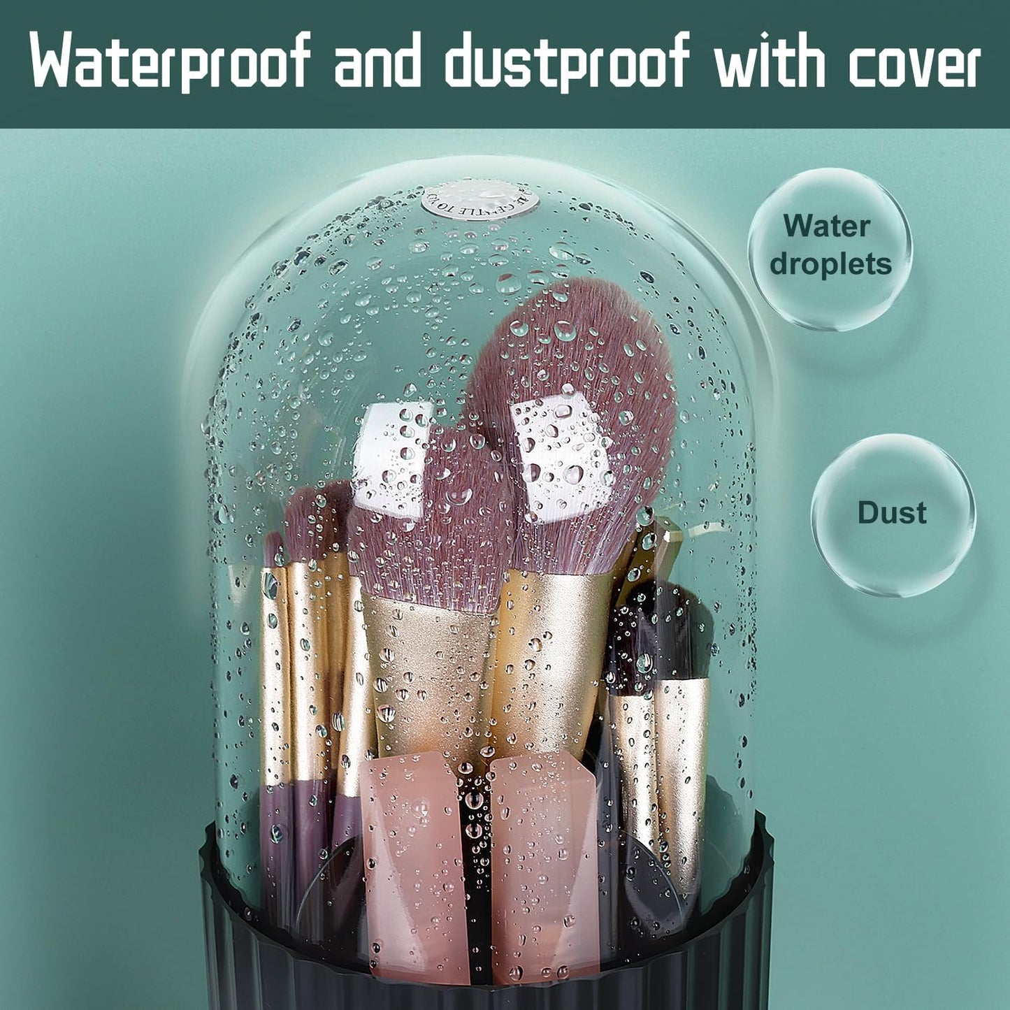 Makeup Brush Holder Organizer with Lid, 360° Rotating Cosmetic Storage