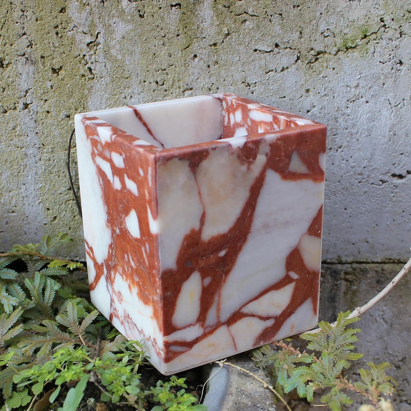 Calacatta Red Marble Toothbrush Holders for Bathroom, Natural Marble Makeup Brush Holder Countertop Organizer