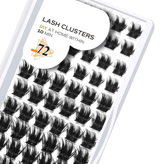 Lash Clusters B53 D Curl 14mm DIY Eyelash Extensions 72 Clusters Lashes B&Qaugen Volume Individual Lashes Eyelash Clusters Extensions Individual Lashes Cluster DIY at Home (B53,D-14mm)