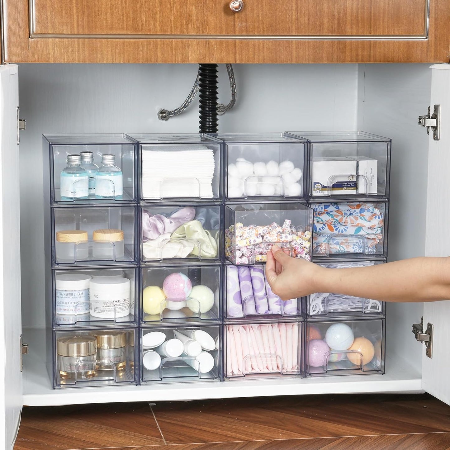 Clear Stackable Acrylic Storage Drawers (8-Pack) – Small Pull-Out Organizers for Vanity, Bathroom & Cabinets