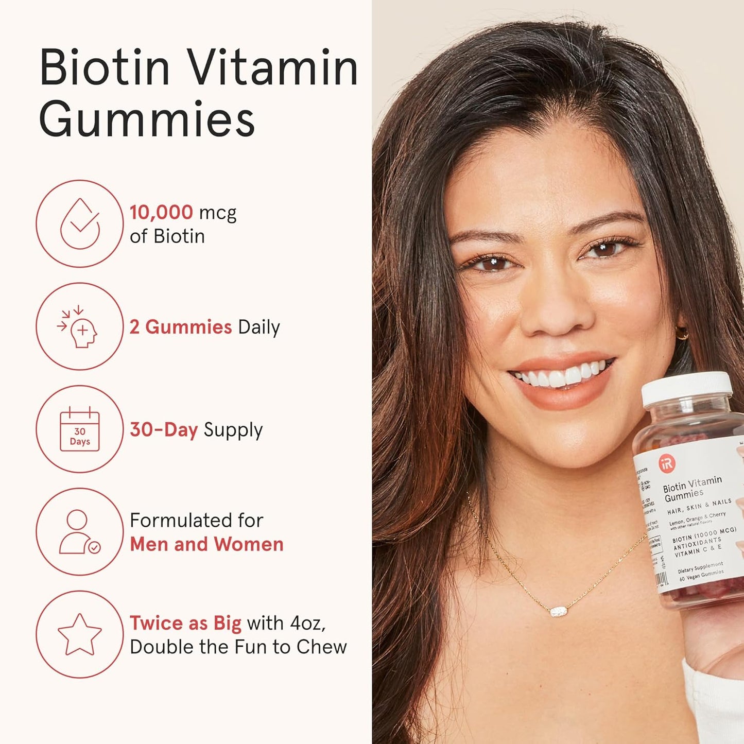 iRestore Hair Gummy Vitamins, Vegan Biotin Gummies for Hair Skin and Nails, Hair Growth Gummies for Women & Men, Biotin 10,000mcg, 3PK