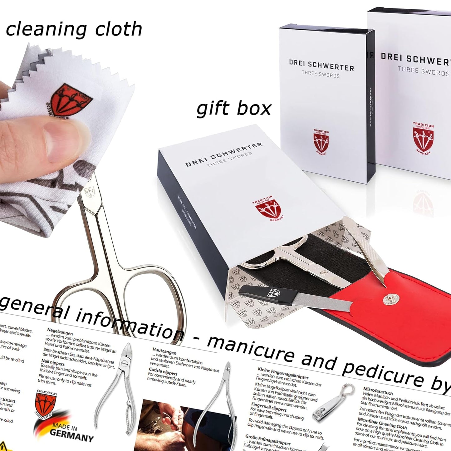 3 Swords Germany - Brand Quality 23 Piece Manicure Pedicure Grooming kit Set for Professional Finger & Toe Nail Care Tweezers File Clipper Fashion Leather case in Gift Box, Made by 3 Swords (0293)