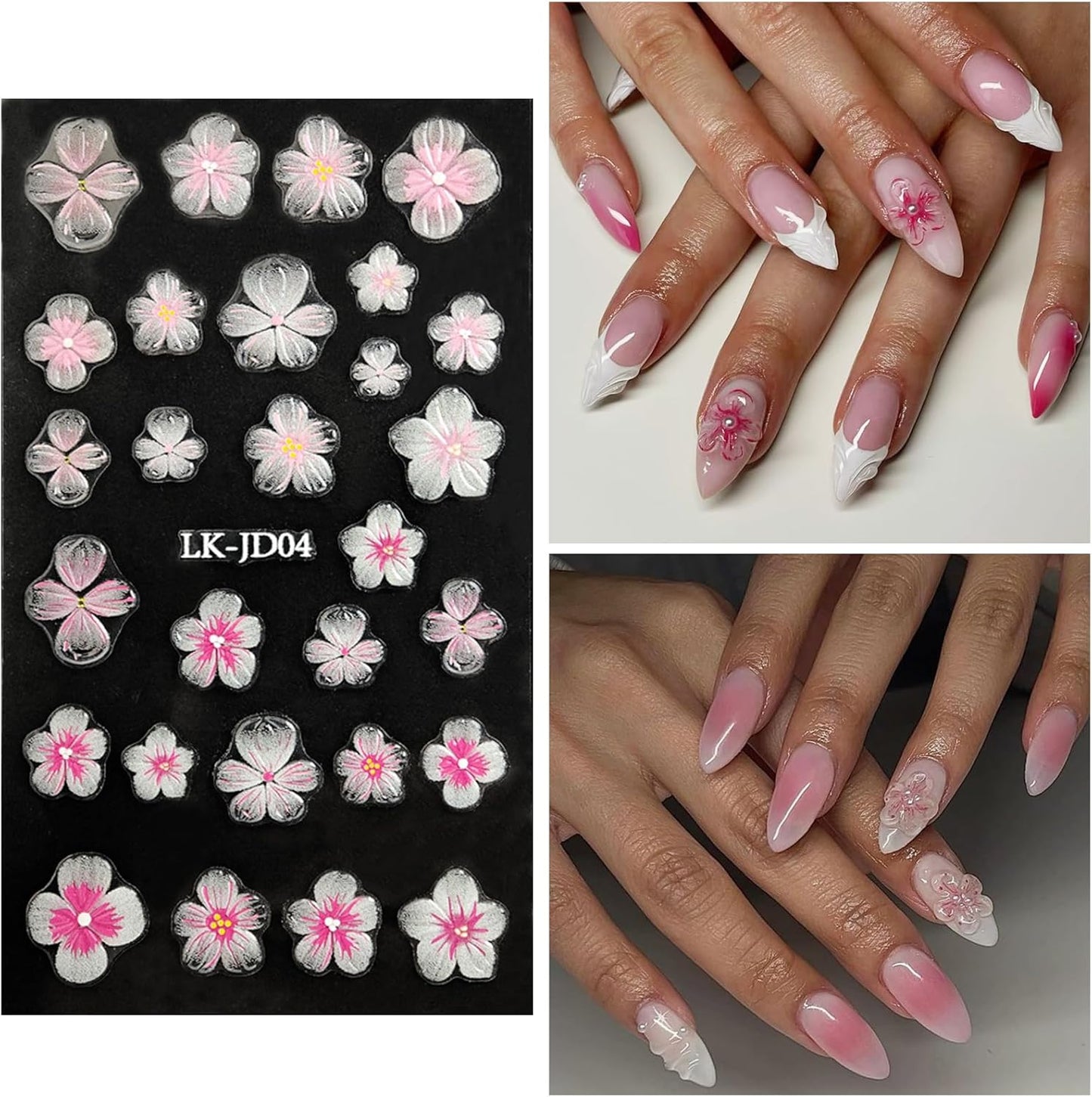 Nail Art Stickers Decals 5D Embossed Flower Nail Decals Self Adhesive Spring Summer Plumeria Nails Supplies 3D Design for Women Nails Decoration Yellow Black Flower Stickers